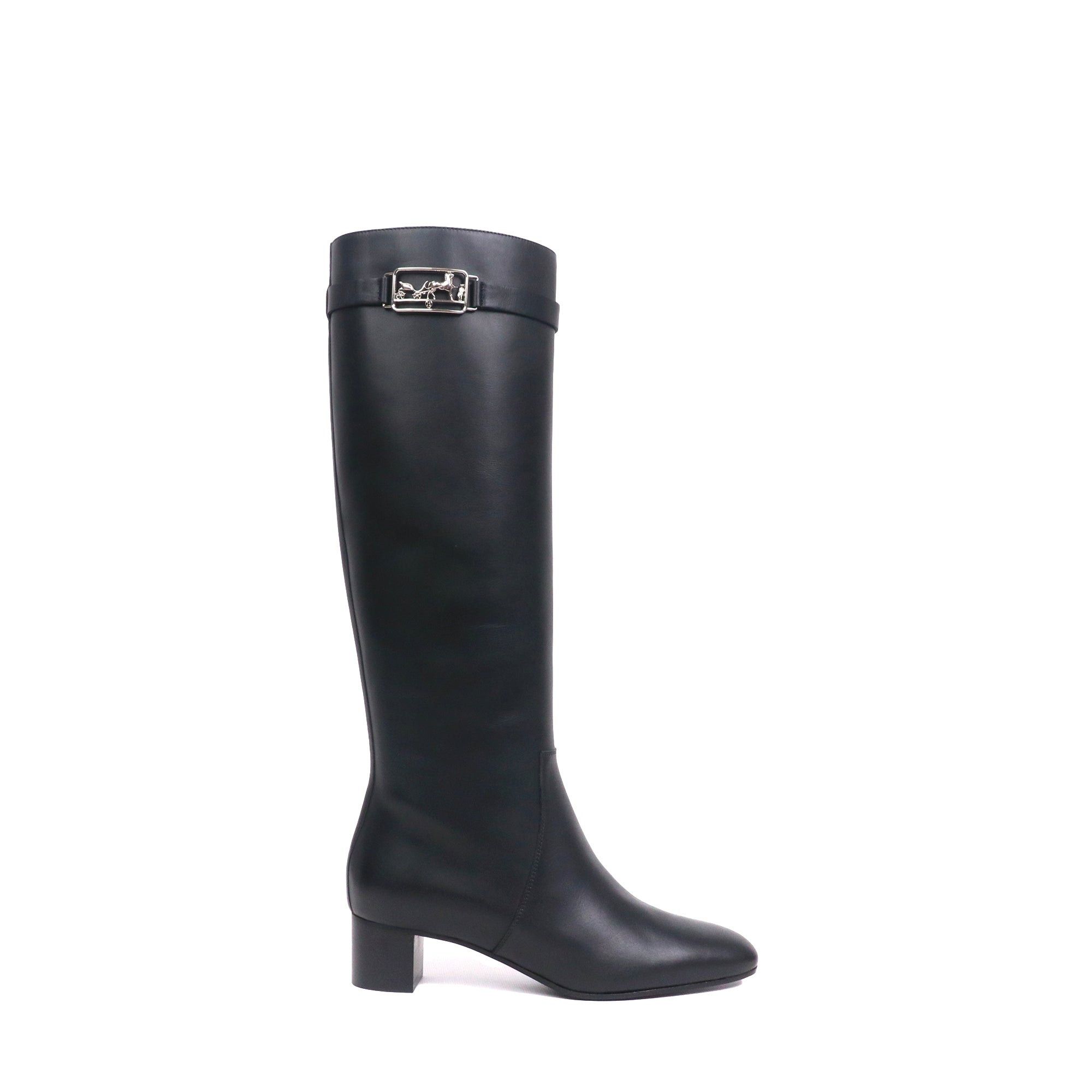 Hermes HERMÈS - Versailles Hermès heeled boots in black leather (T37) Size US 6 / IT 36 - 2 Thumbnail