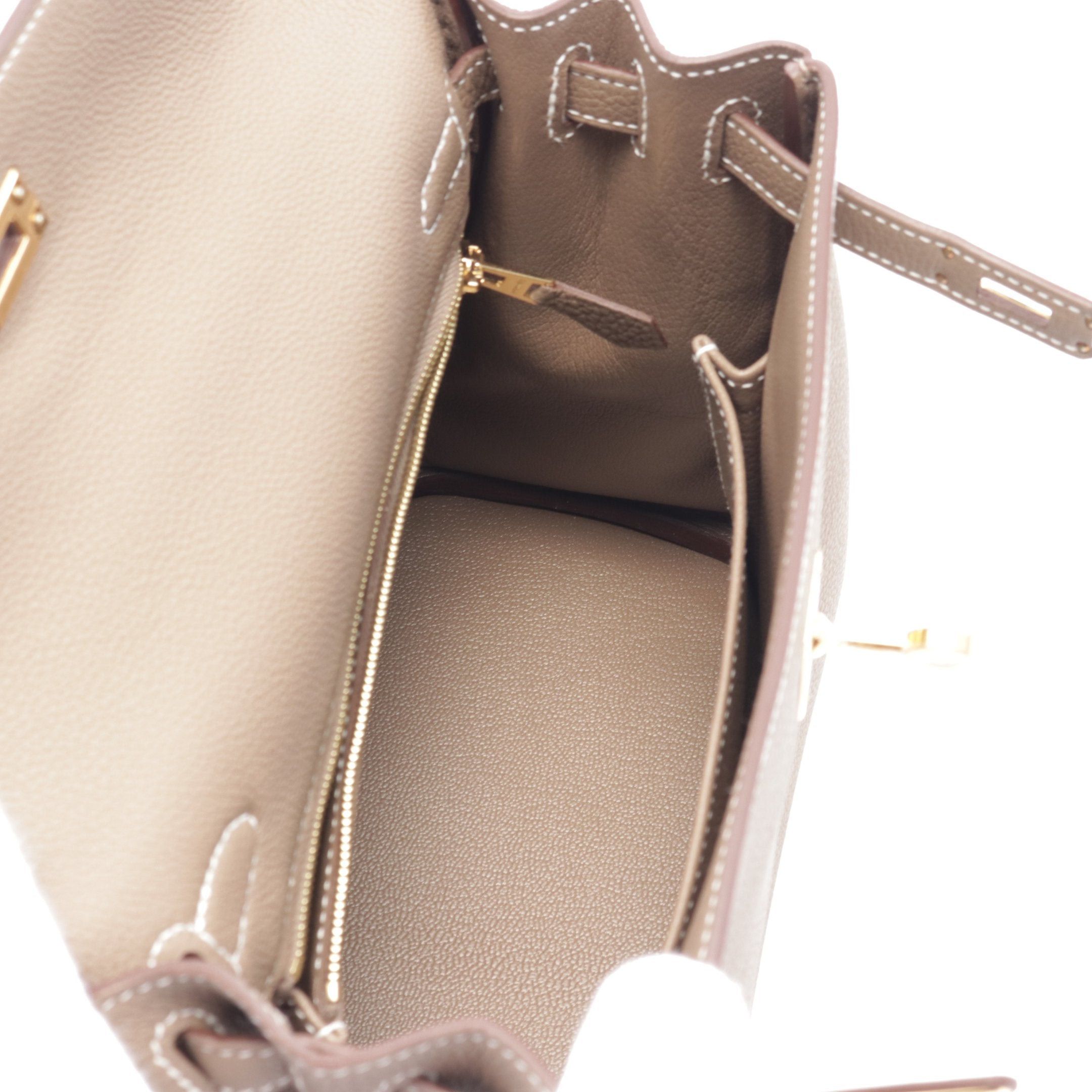 Hermes Hermes Kelly 25 Etoupe Handbag Togo Gray Brown Gold Hardware Double Engraved Size ONE SIZE - 3 Thumbnail