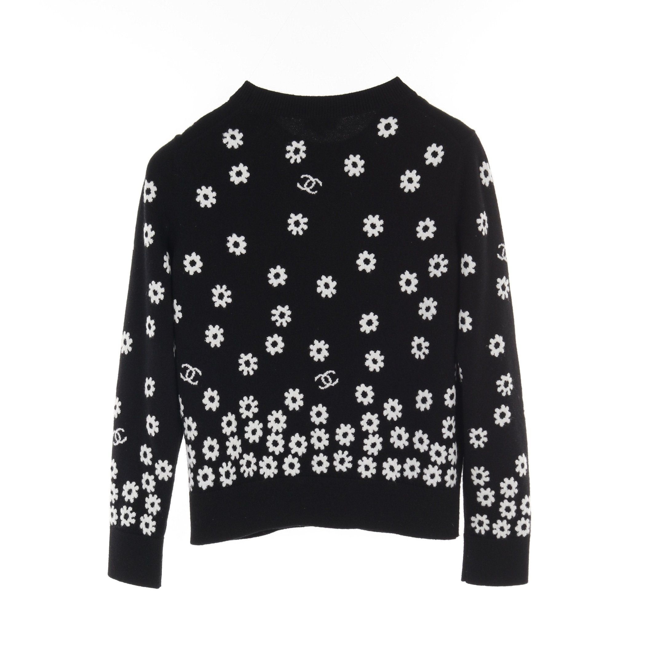 Chanel Chanel Coco Mark Daisy Sweater Knit Crew Neck Cashmere Black White 22P Size ONE SIZE - 2 Thumbnail