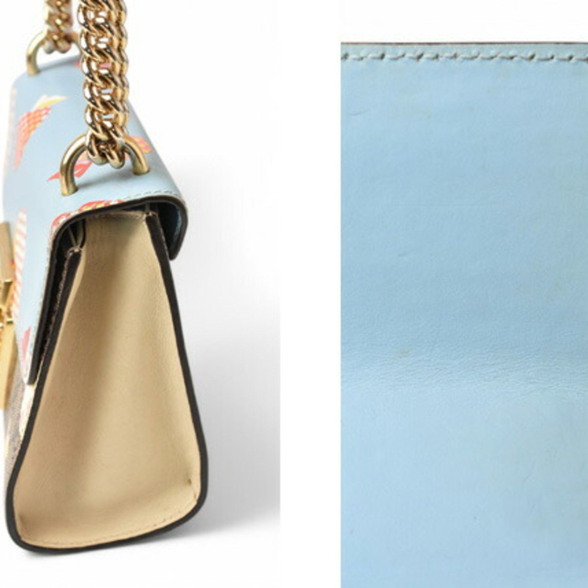 Gucci Gucci 2way Shoulder Bag Chain GUCCI GG Supreme Apple Print Brown Beige Blue 409487 Size ONE SIZE - 3 Thumbnail