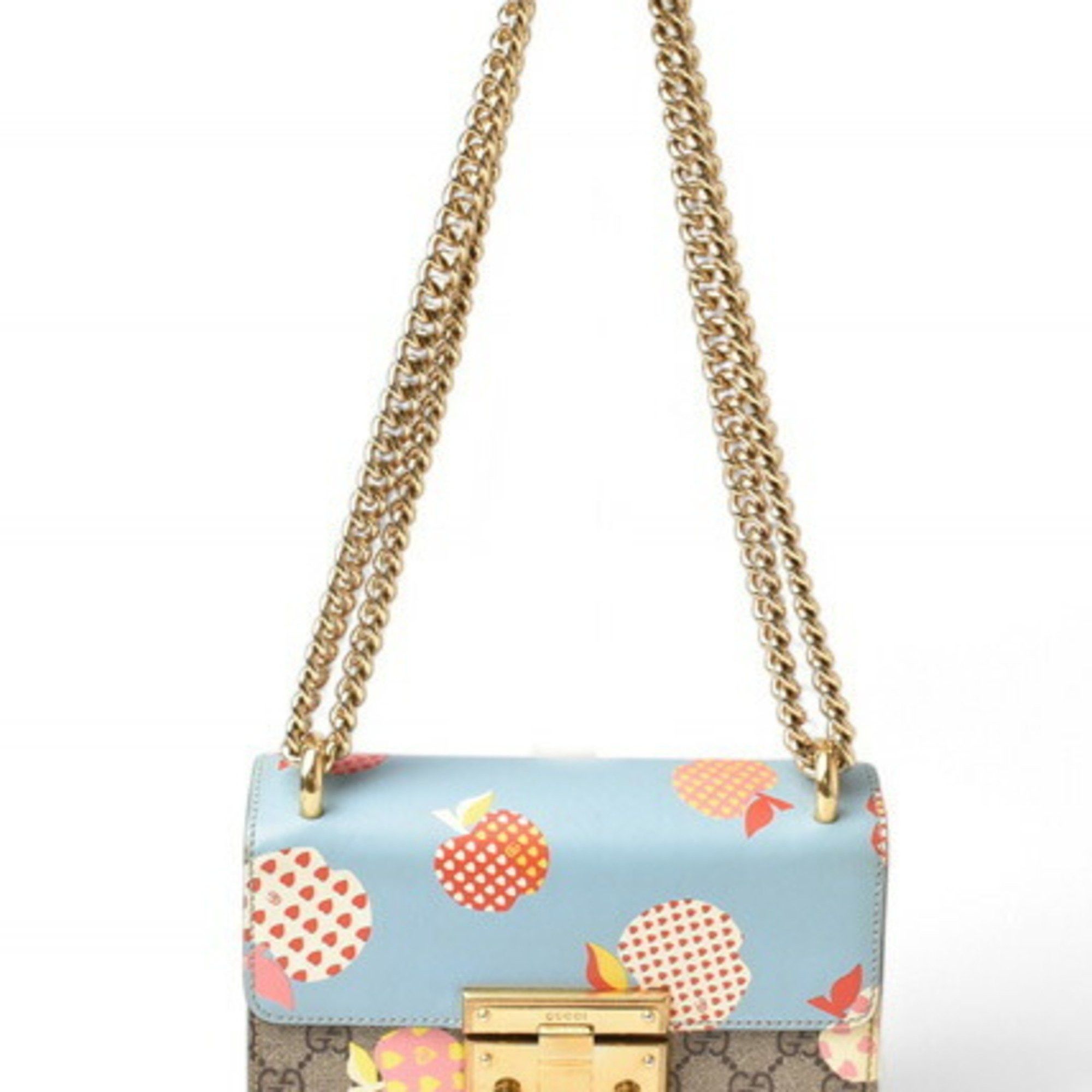 Gucci Gucci 2way Shoulder Bag Chain GUCCI GG Supreme Apple Print Brown Beige Blue 409487 Size ONE SIZE - 4 Thumbnail