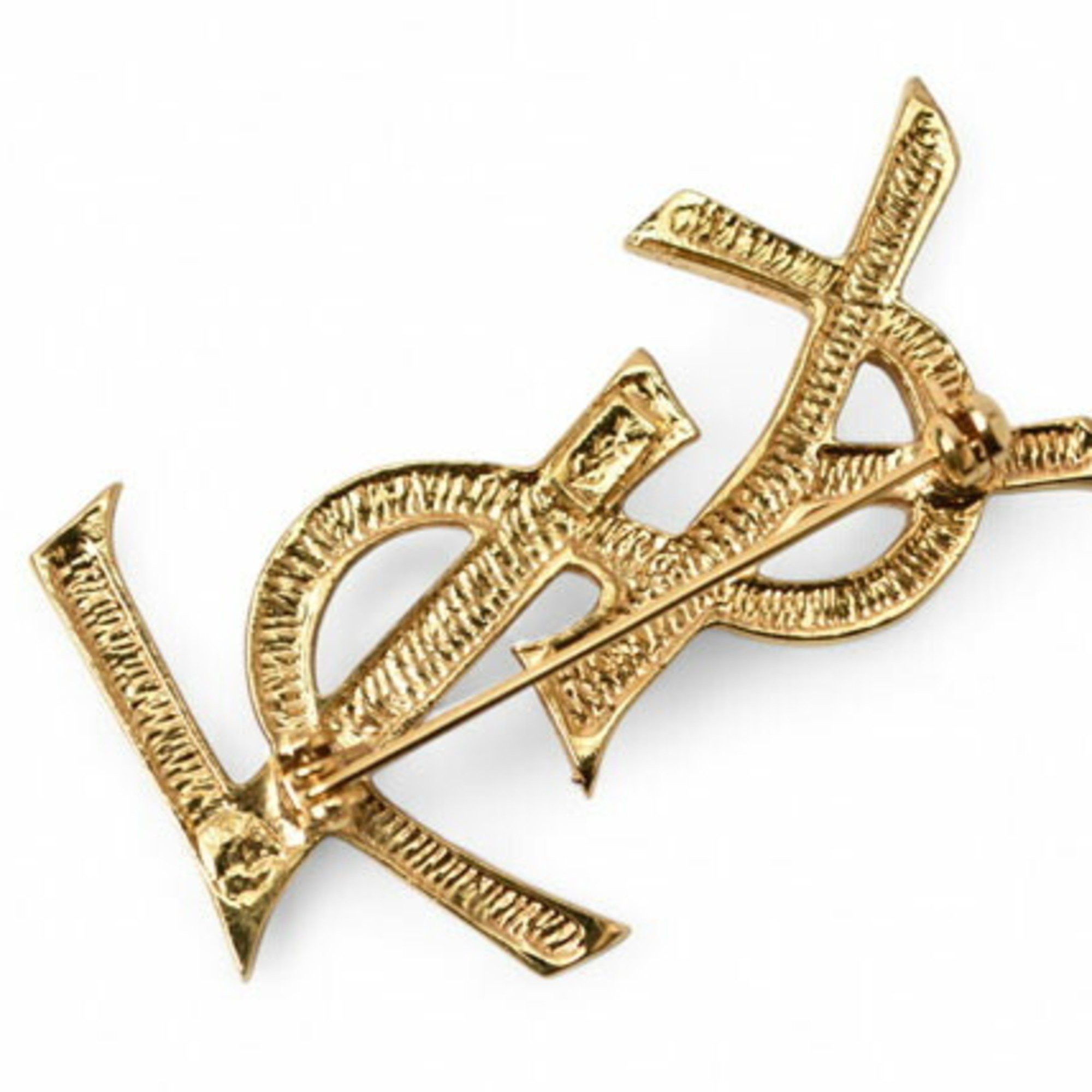 Yves Saint Laurent Yves Saint Laurent Saint Laurent pin brooch, badge, SAINT LAURENT monogram YSL, rhinestone, gold Size ONE SIZE - 4 Thumbnail