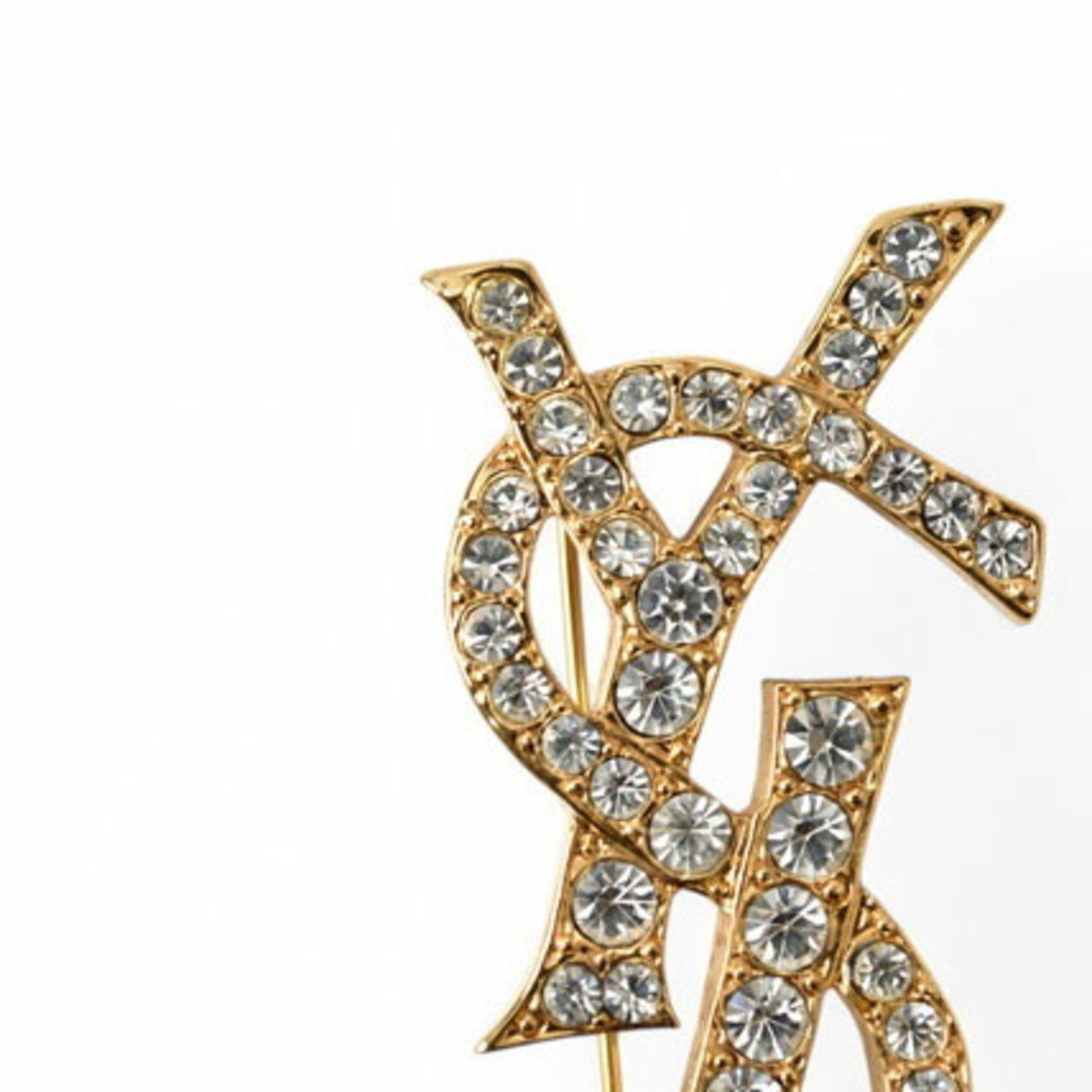 Yves Saint Laurent Yves Saint Laurent Saint Laurent pin brooch, badge, SAINT LAURENT monogram YSL, rhinestone, gold Size ONE SIZE - 5 Thumbnail