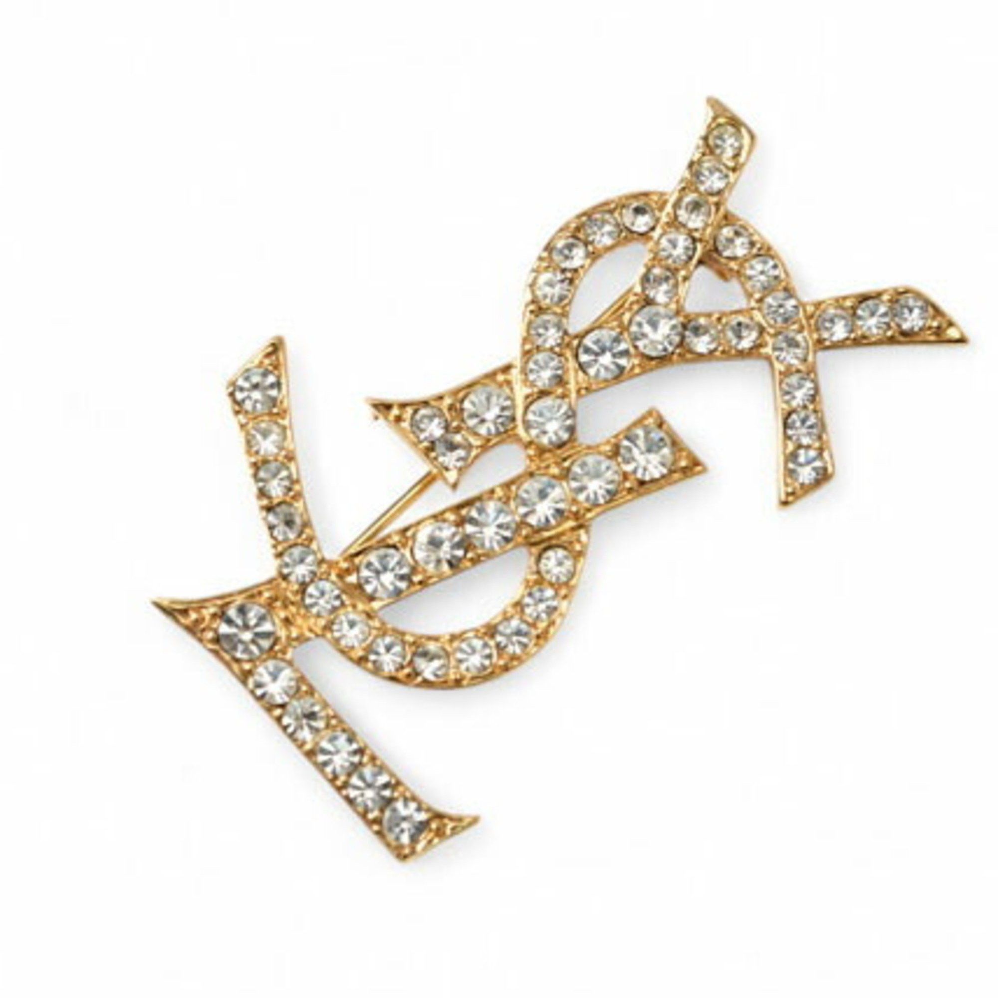 Yves Saint Laurent Yves Saint Laurent Saint Laurent pin brooch, badge, SAINT LAURENT monogram YSL, rhinestone, gold Size ONE SIZE - 3 Thumbnail