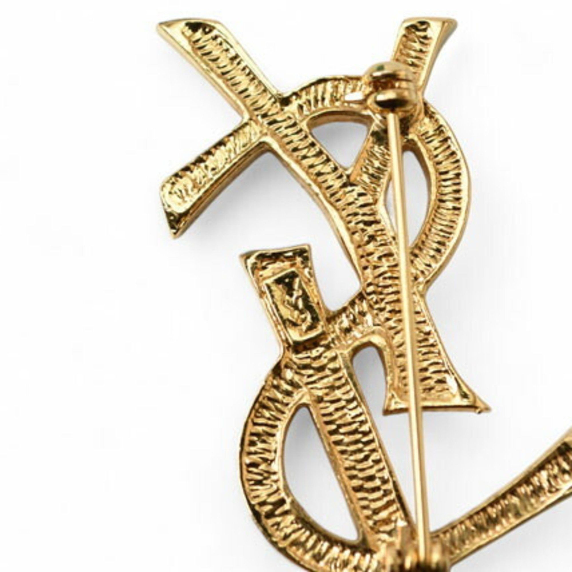 Yves Saint Laurent Yves Saint Laurent Saint Laurent pin brooch, badge, SAINT LAURENT monogram YSL, rhinestone, gold Size ONE SIZE - 7 Thumbnail
