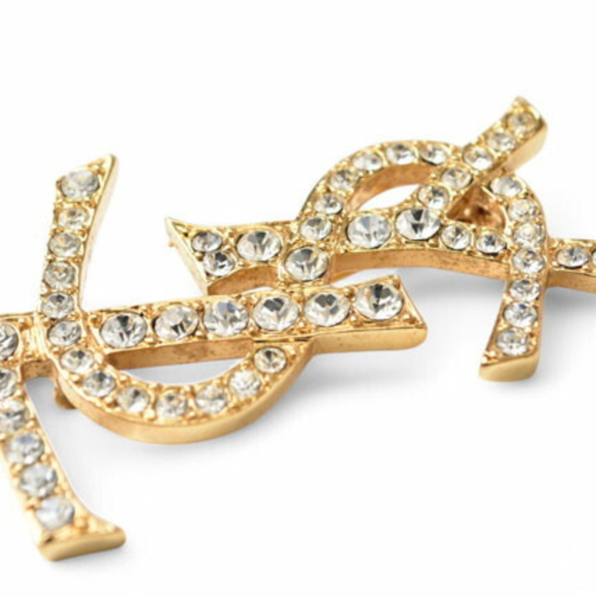 Yves Saint Laurent Yves Saint Laurent Saint Laurent pin brooch, badge, SAINT LAURENT monogram YSL, rhinestone, gold Size ONE SIZE - 6 Thumbnail