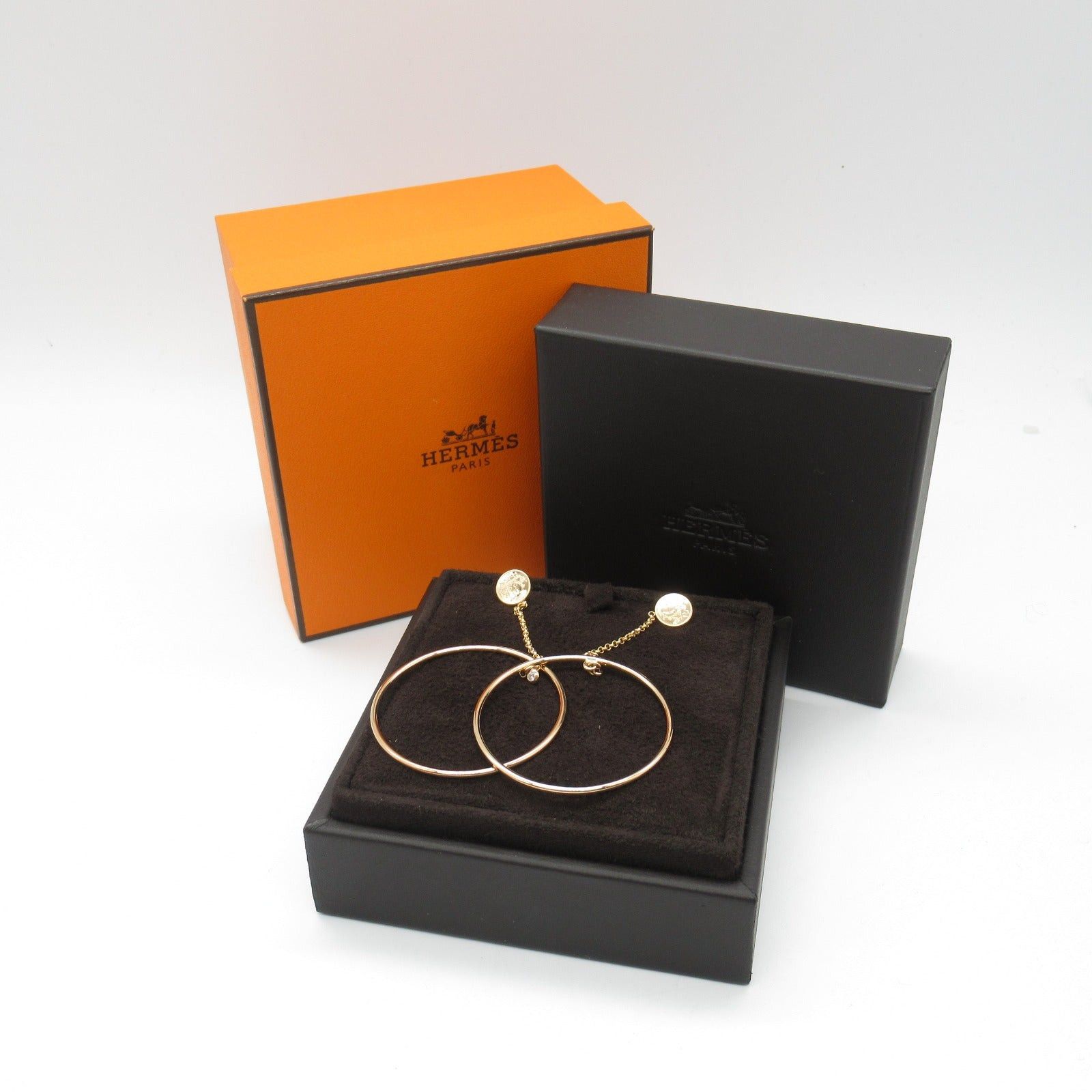 Hermes Hermes Exlibris Hoop Earrings K18Pg (Pink Gold) Diamond Gold Size ONE SIZE - 7 Thumbnail