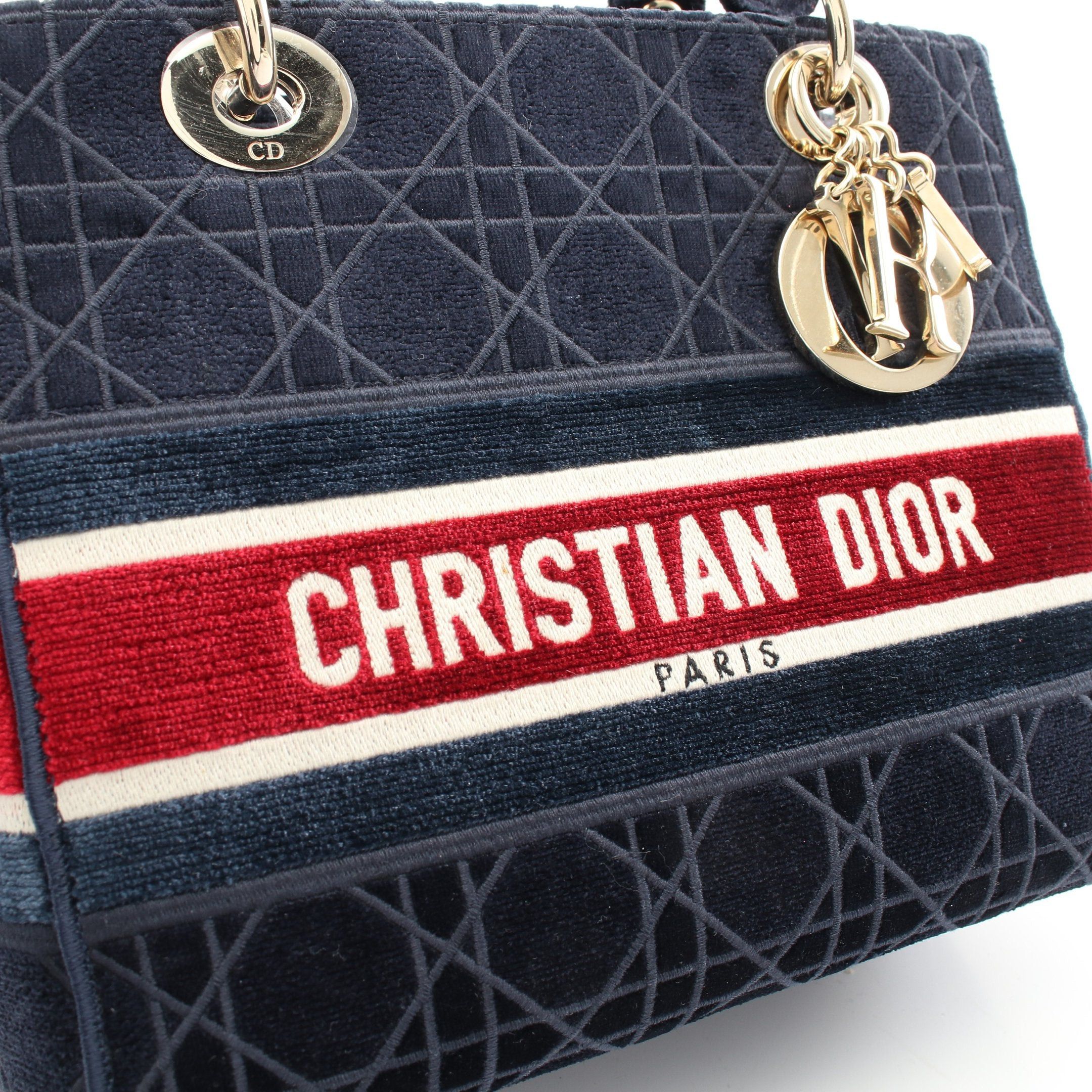Dior Dior Lady Medium Handbag Velor Navy Multicolor Size ONE SIZE - 9 Thumbnail