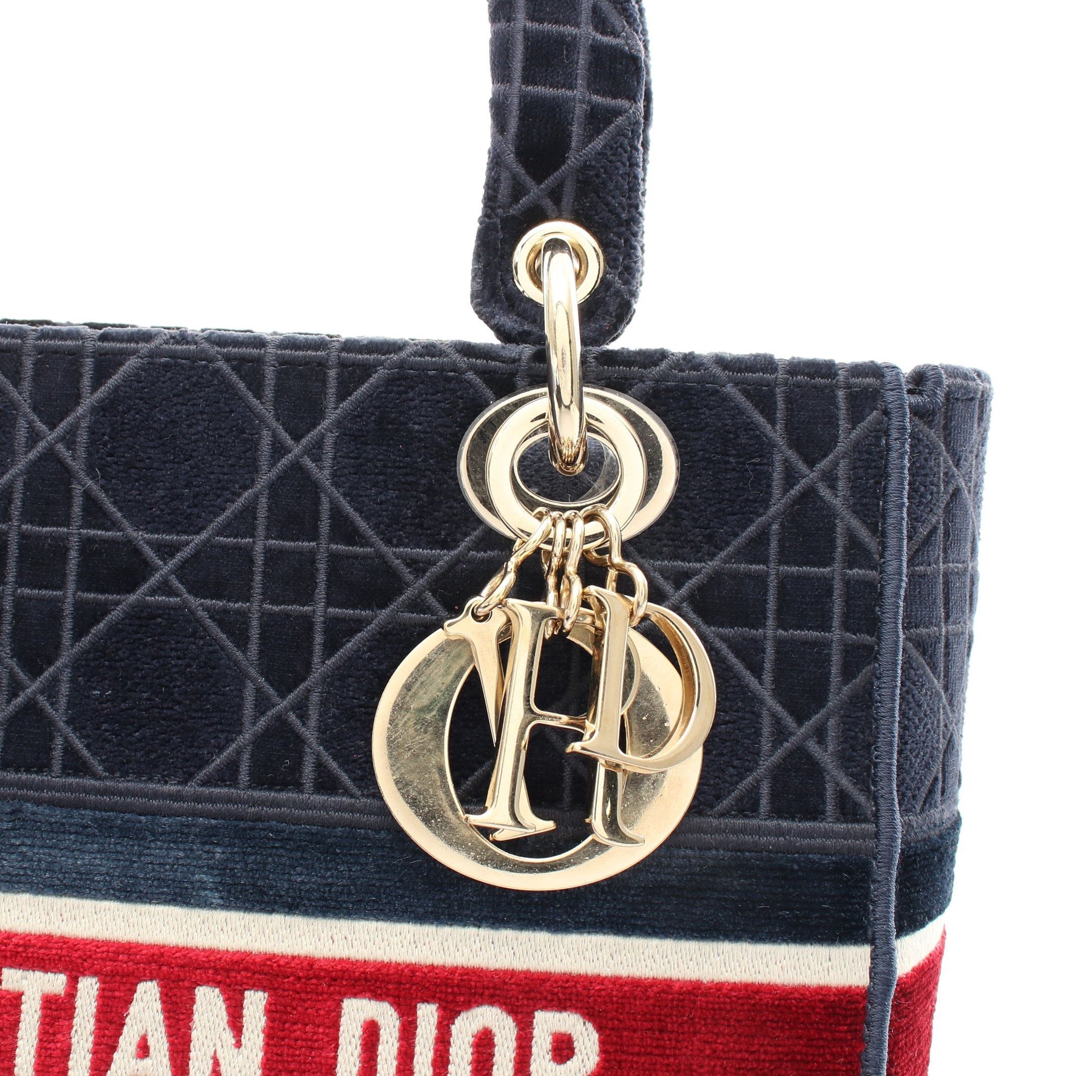 Dior Dior Lady Medium Handbag Velor Navy Multicolor Size ONE SIZE - 8 Thumbnail