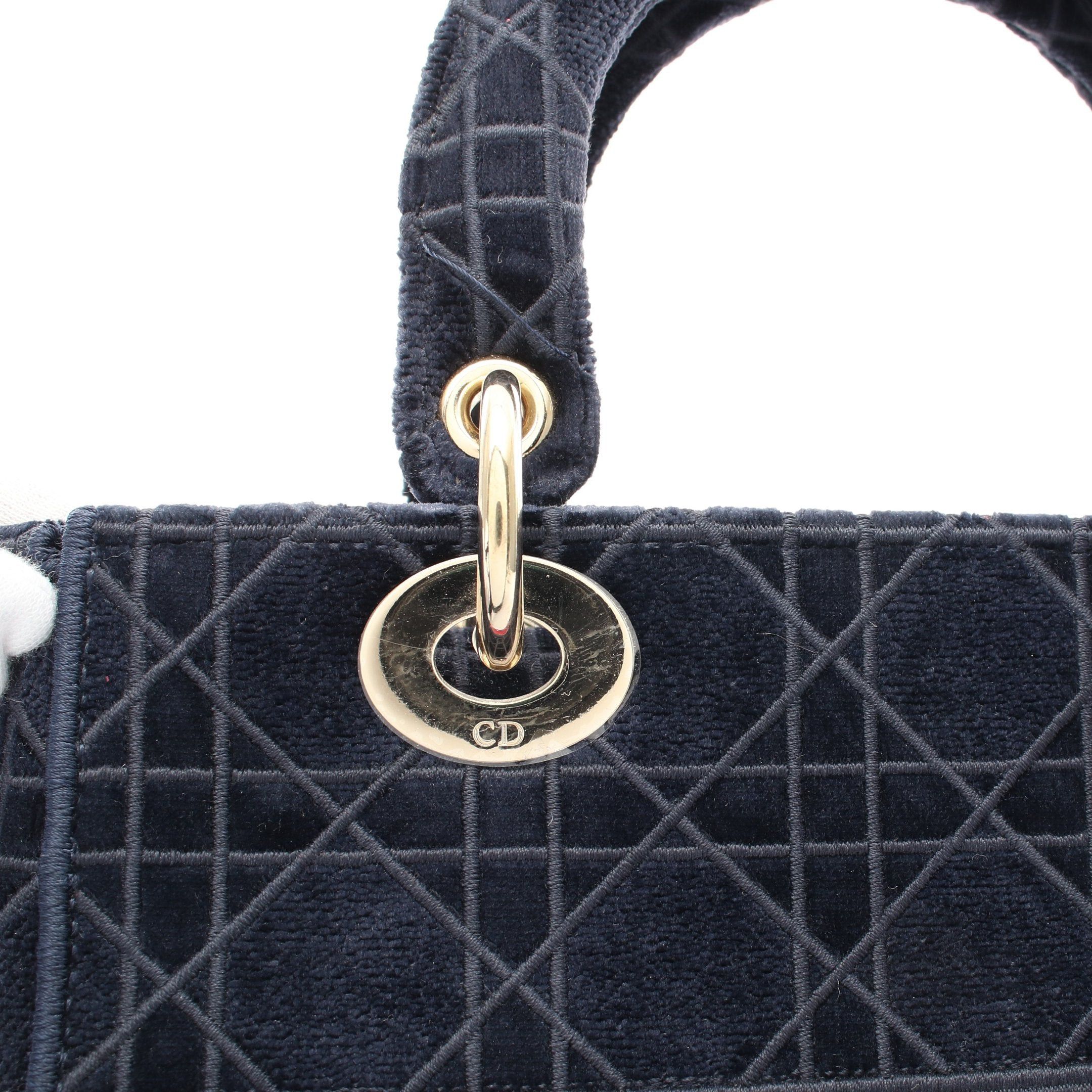 Dior Dior Lady Medium Handbag Velor Navy Multicolor Size ONE SIZE - 7 Thumbnail