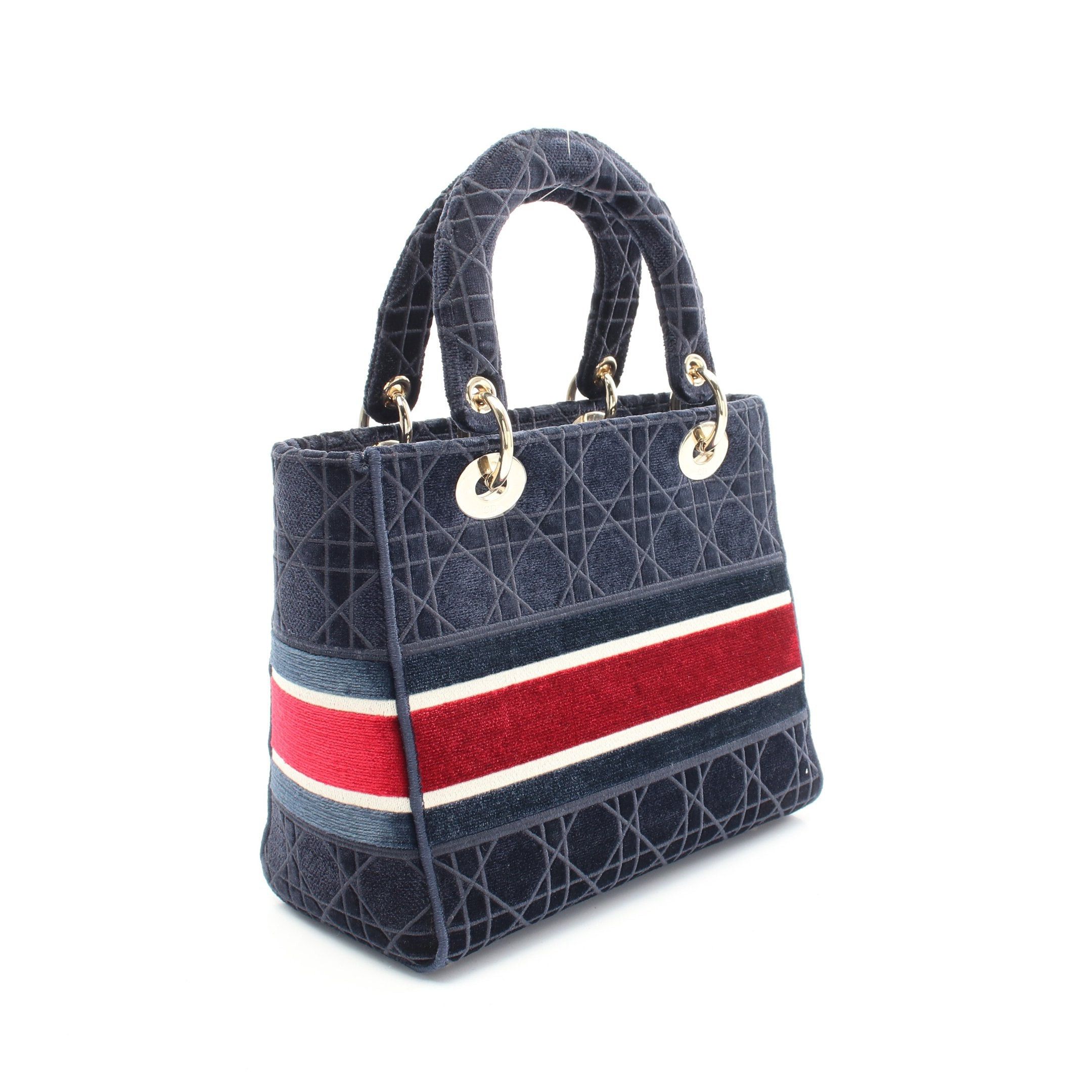 Dior Dior Lady Medium Handbag Velor Navy Multicolor Size ONE SIZE - 2 Thumbnail