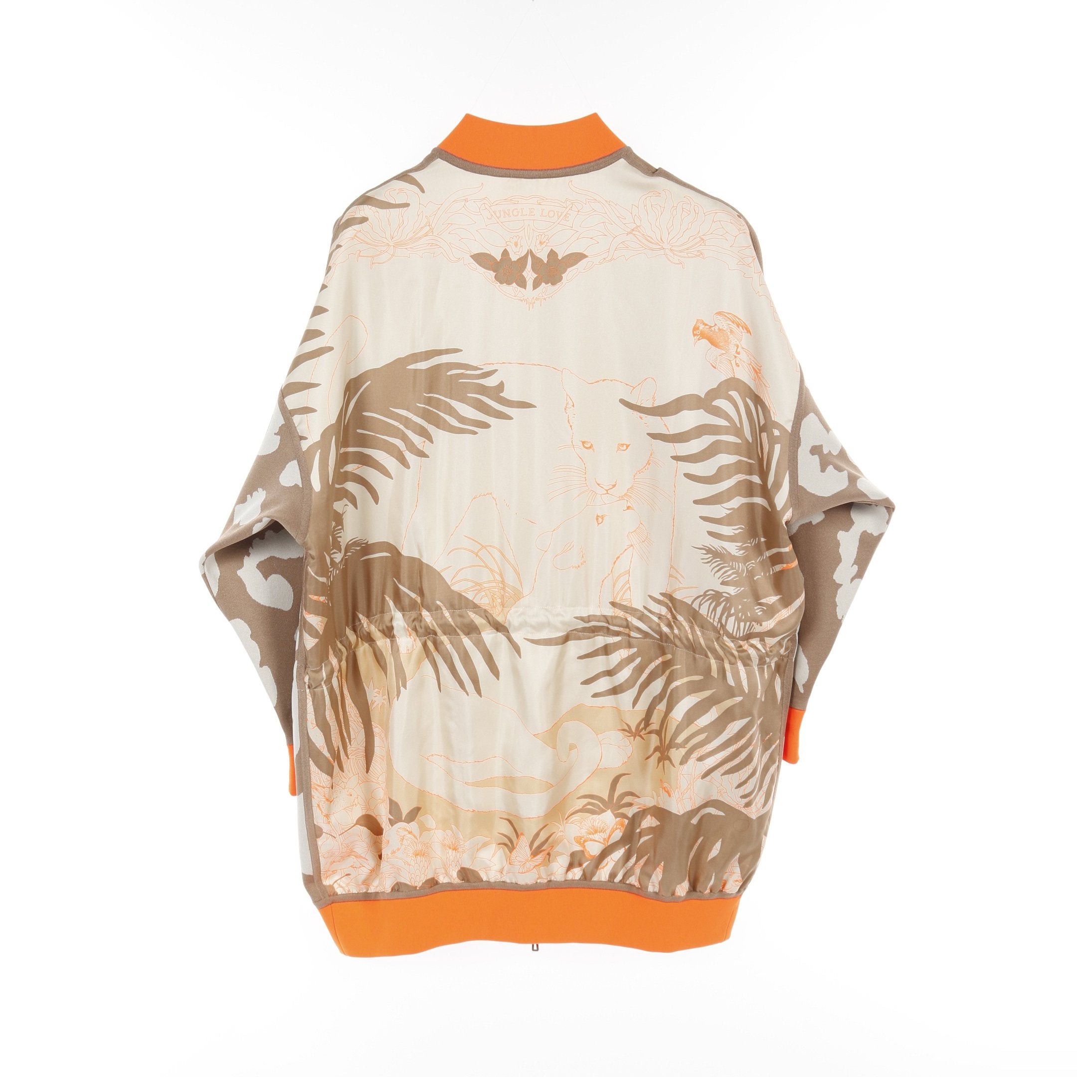 Hermes Hermes Jungle Love Twill Laine Zip Up Jacket Silk Beige Orange Size ONE SIZE - 2 Thumbnail