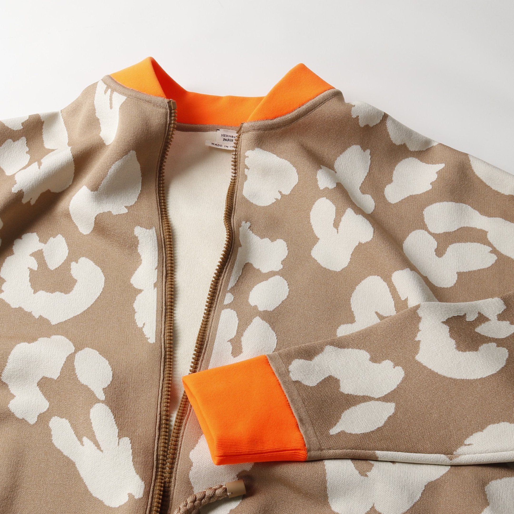 Hermes Hermes Jungle Love Twill Laine Zip Up Jacket Silk Beige Orange Size ONE SIZE - 7 Thumbnail