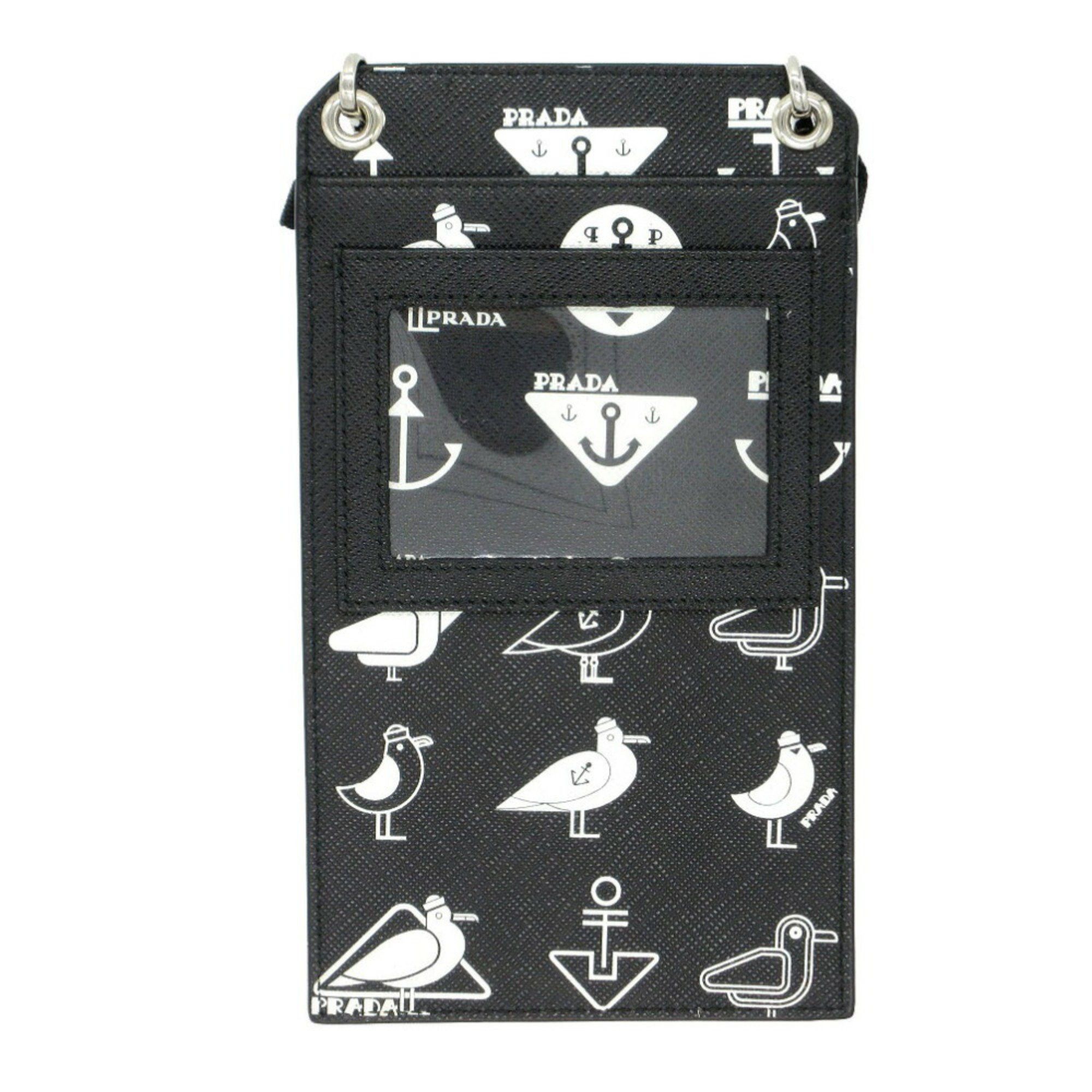 Prada Prada Smartphone Shoulder Bag Seagull Anchor Triangle Plate Leather/Saffiano Leather Black 0090PRADA Size ONE SIZE - 4 Thumbnail