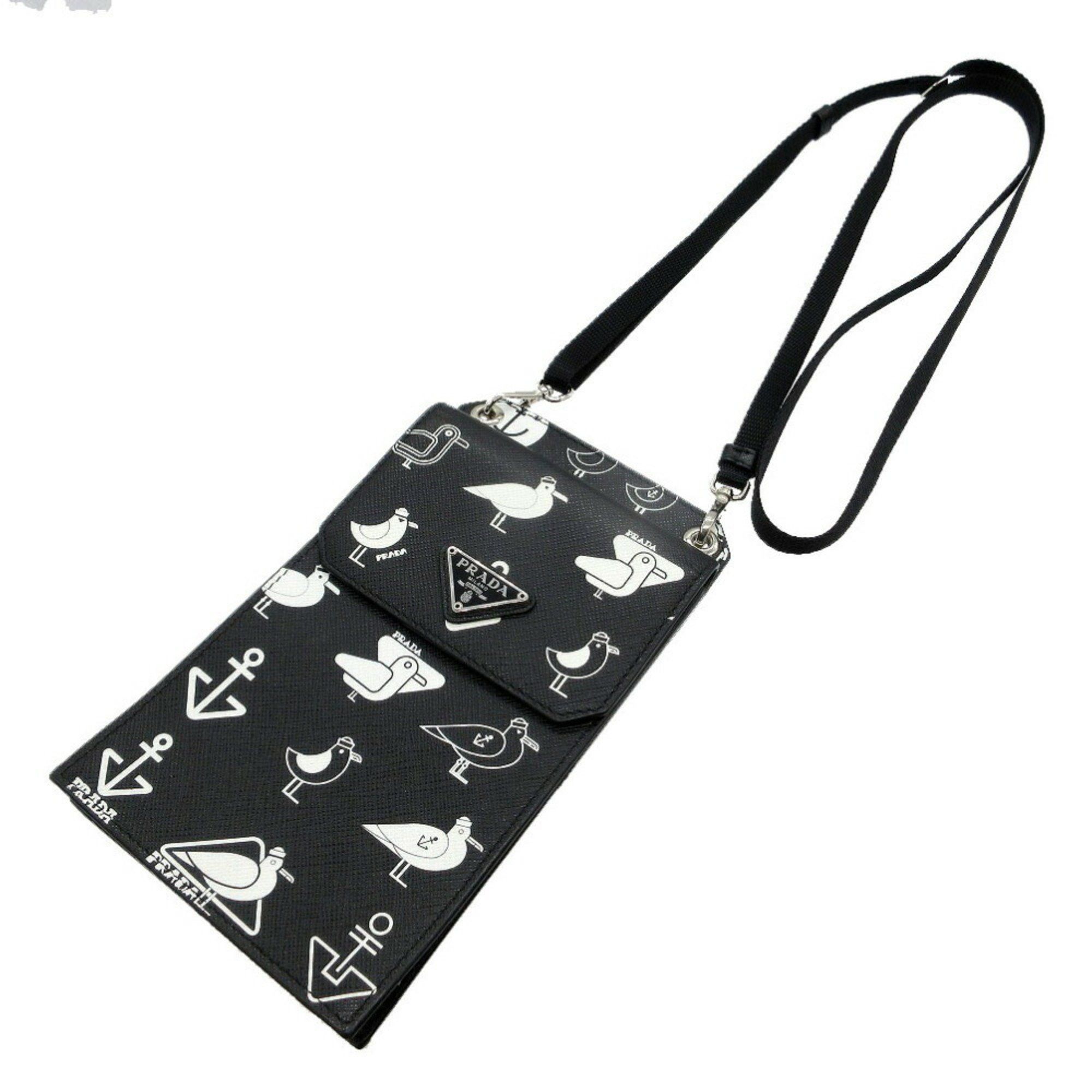Prada Prada Smartphone Shoulder Bag Seagull Anchor Triangle Plate Leather/Saffiano Leather Black 0090PRADA Size ONE SIZE - 3 Thumbnail