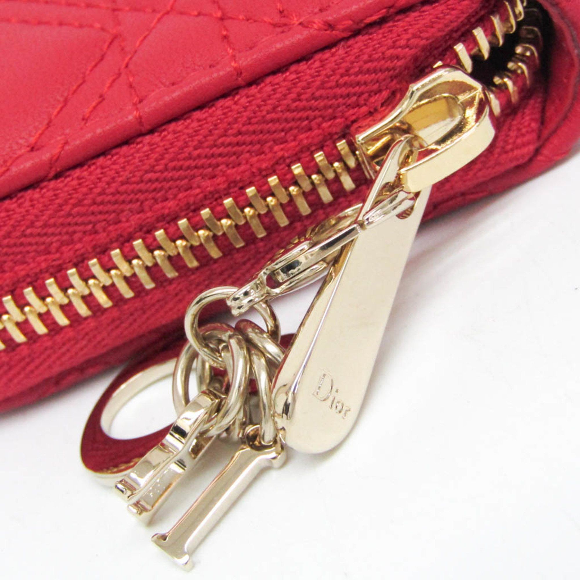 Dior Christian Dior Lady Dior S0985ONHG Women's Leather Coin Purse/coin Case Red Color Size ONE SIZE - 7 Thumbnail