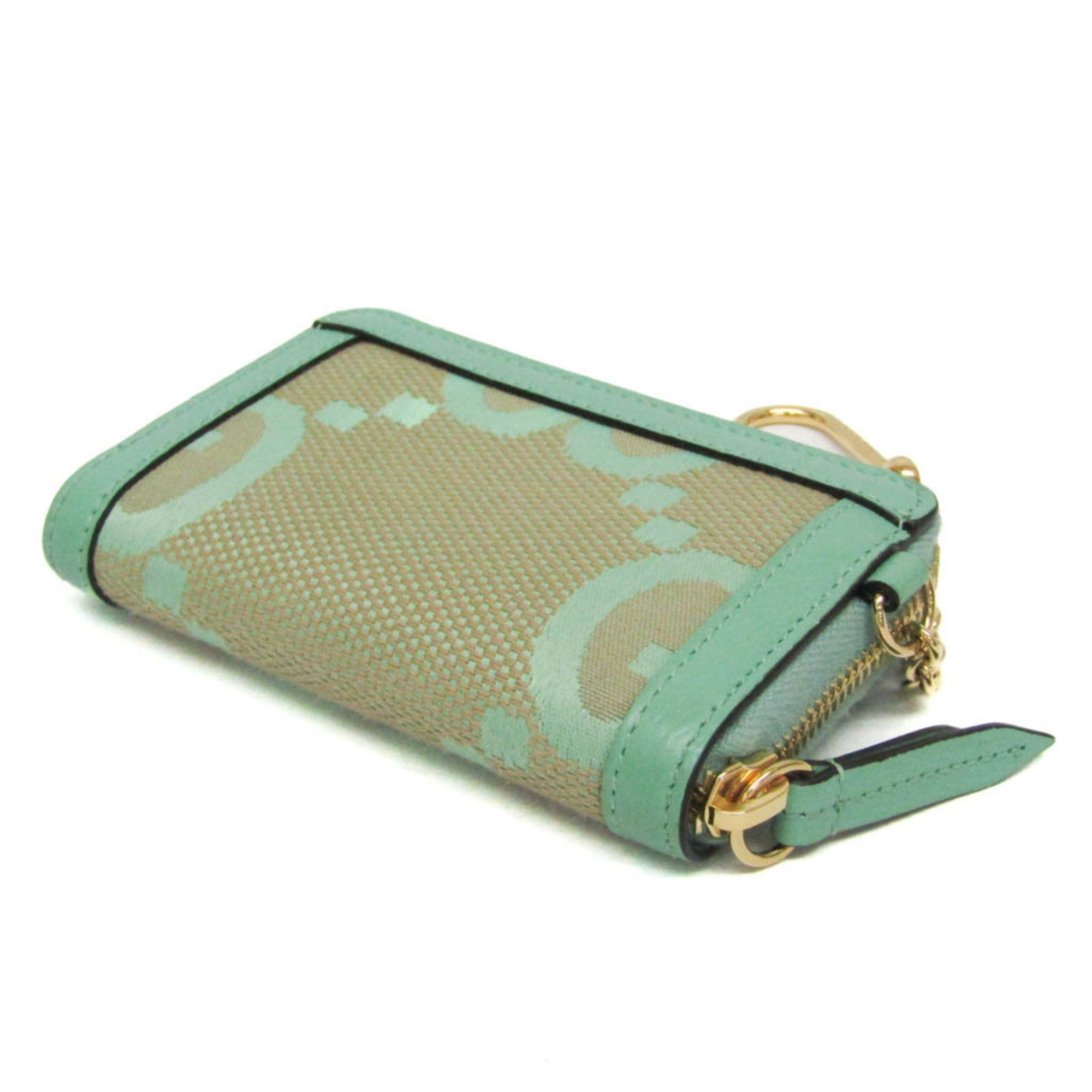 Gucci Gucci Jumbo GG Coin Case 726503 Leather Canvas Card Case Beige,Green Size ONE SIZE - 3 Thumbnail