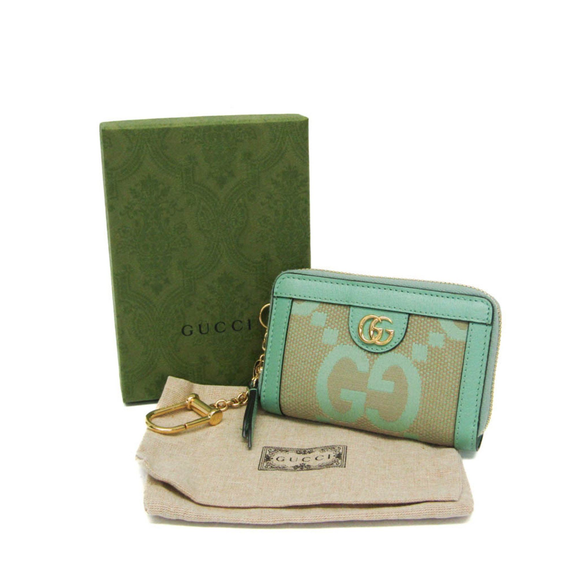 Gucci Gucci Jumbo GG Coin Case 726503 Leather Canvas Card Case Beige,Green Size ONE SIZE - 2 Thumbnail