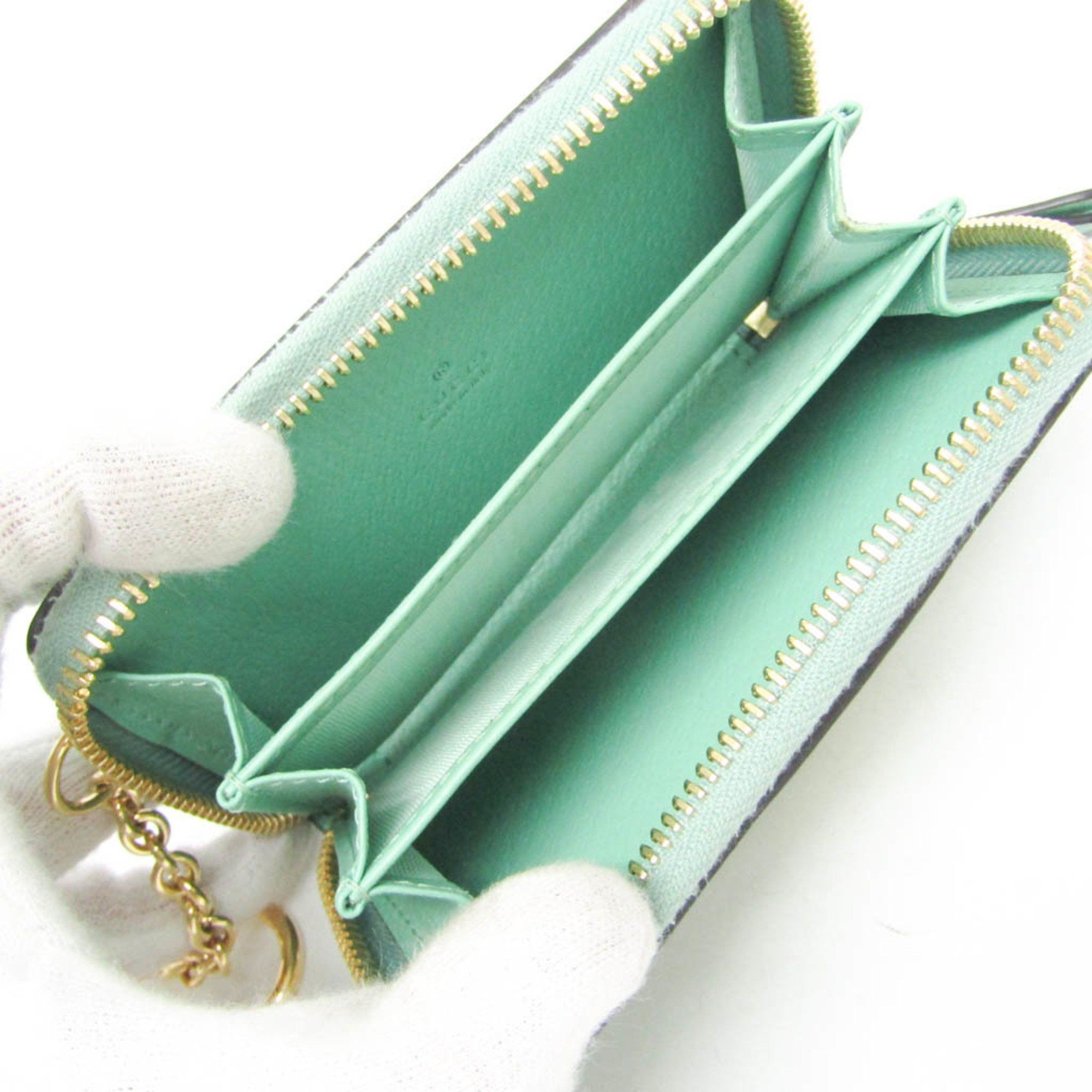 Gucci Gucci Jumbo GG Coin Case 726503 Leather Canvas Card Case Beige,Green Size ONE SIZE - 4 Thumbnail