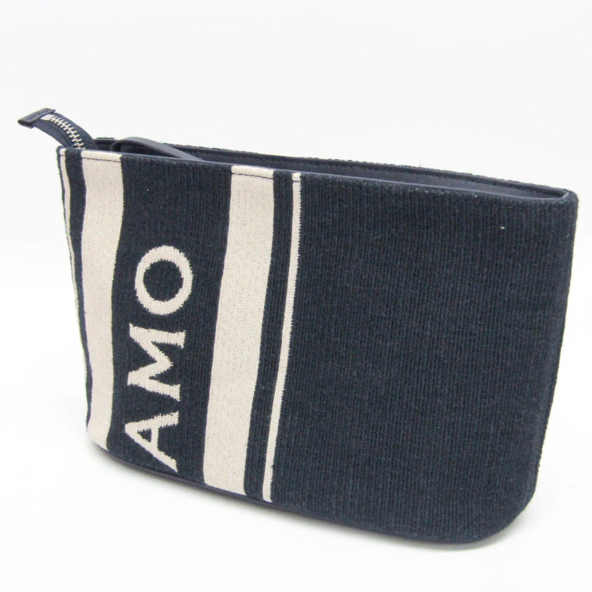 Salvatore Ferragamo Salvatore Ferragamo Logo EE-24 1638 Women,Men Leather,Cotton Pouch Cream,Navy Size ONE SIZE - 10 Thumbnail