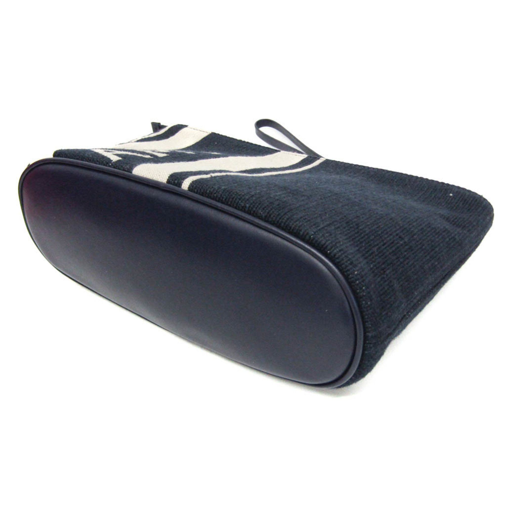 Salvatore Ferragamo Salvatore Ferragamo Logo EE-24 1638 Women,Men Leather,Cotton Pouch Cream,Navy Size ONE SIZE - 3 Thumbnail