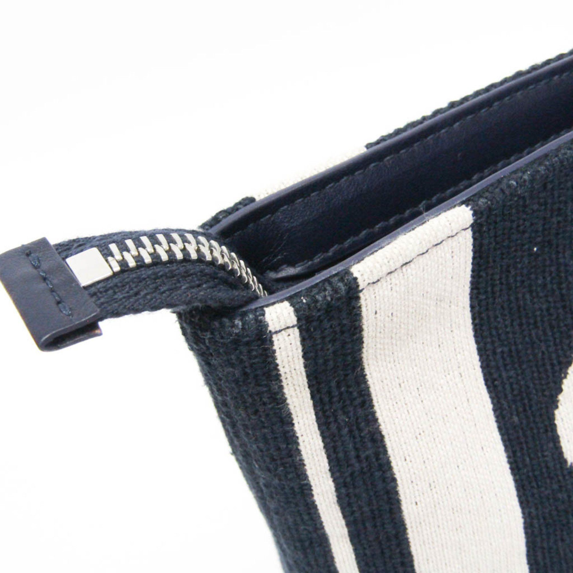 Salvatore Ferragamo Salvatore Ferragamo Logo EE-24 1638 Women,Men Leather,Cotton Pouch Cream,Navy Size ONE SIZE - 6 Thumbnail