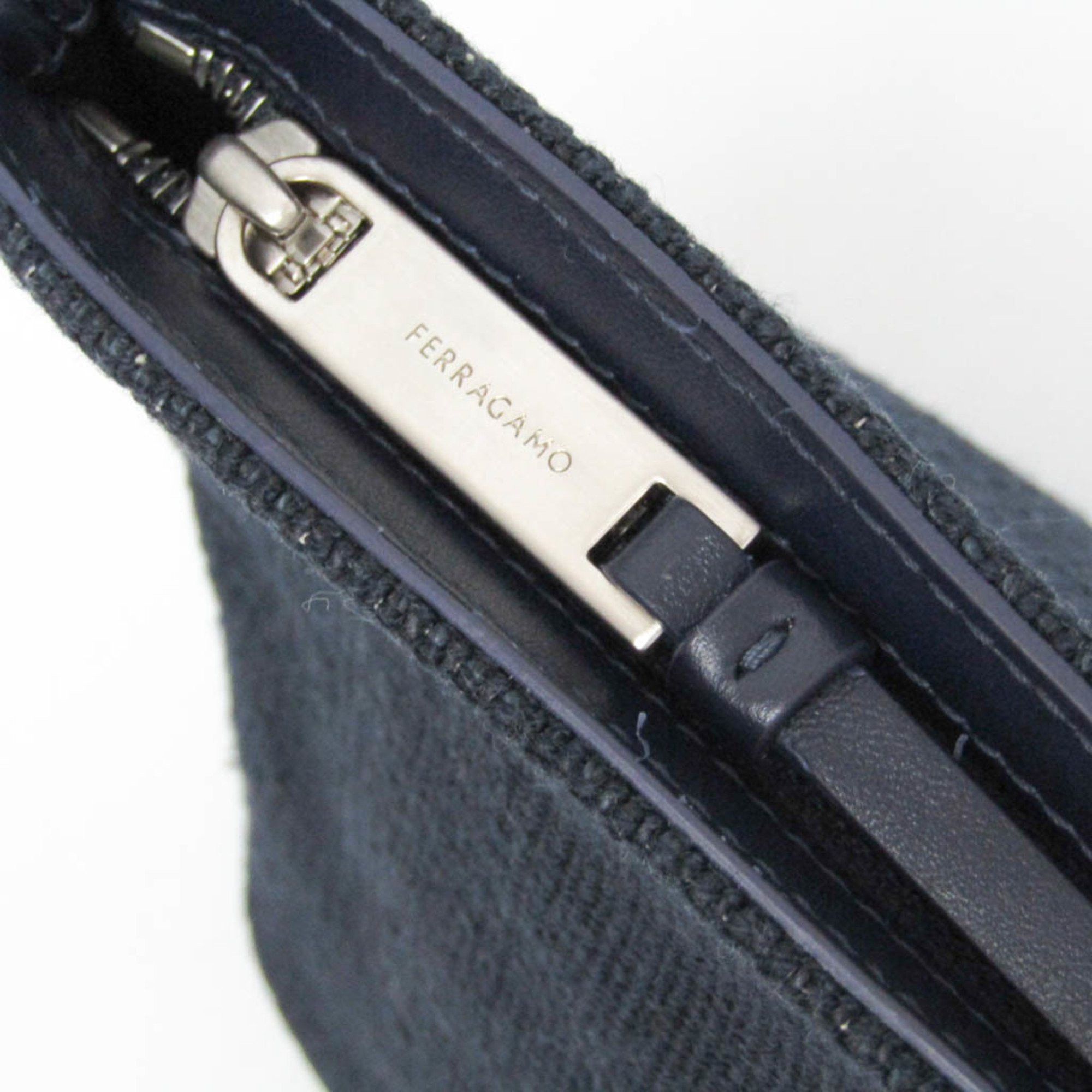 Salvatore Ferragamo Salvatore Ferragamo Logo EE-24 1638 Women,Men Leather,Cotton Pouch Cream,Navy Size ONE SIZE - 8 Thumbnail
