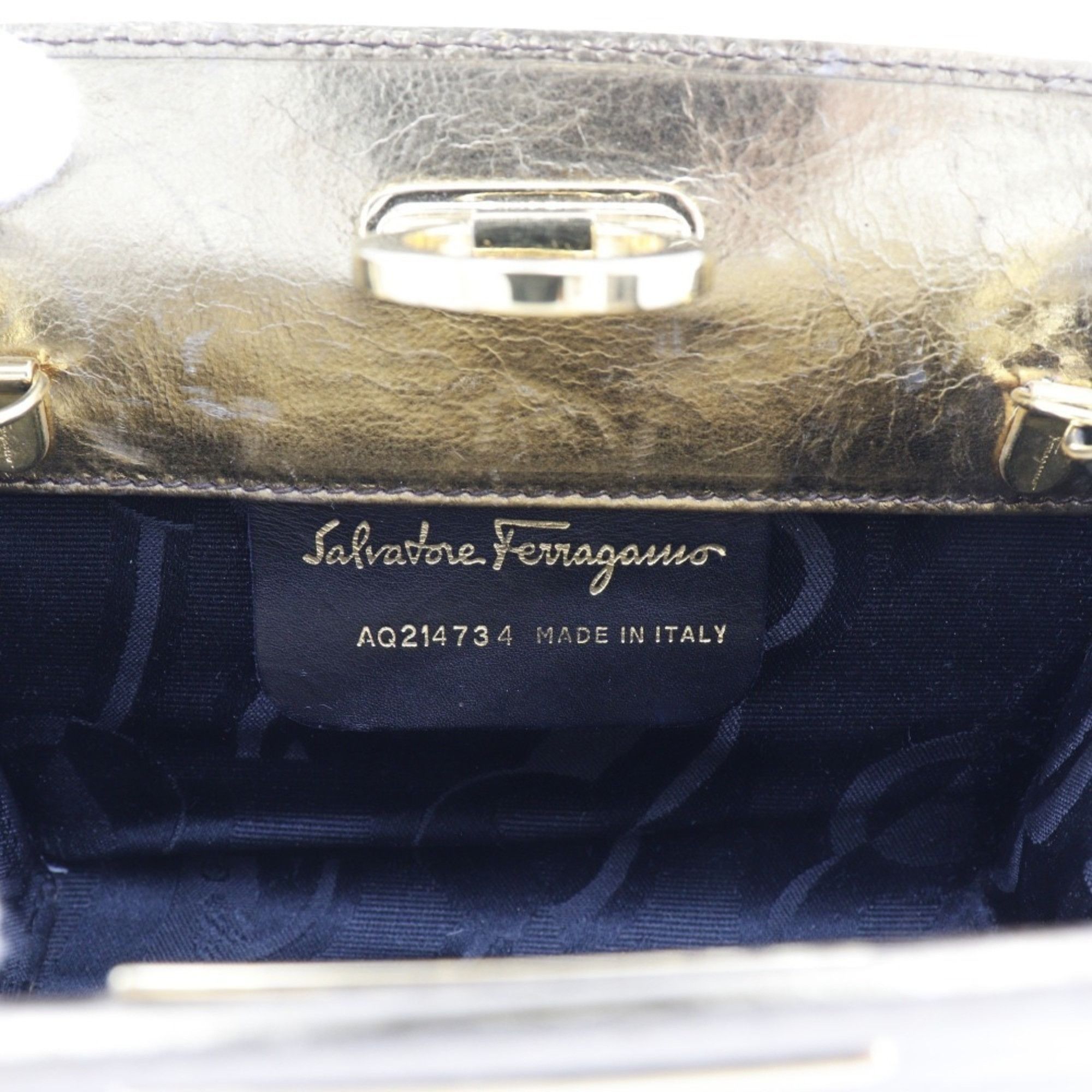 Salvatore Ferragamo Salvatore Ferragamo Chain Shoulder Bag Gancini Clutch AQ214734 Calf Gold 2way ChainShoulder Women's Size ONE SIZE - 14 Thumbnail