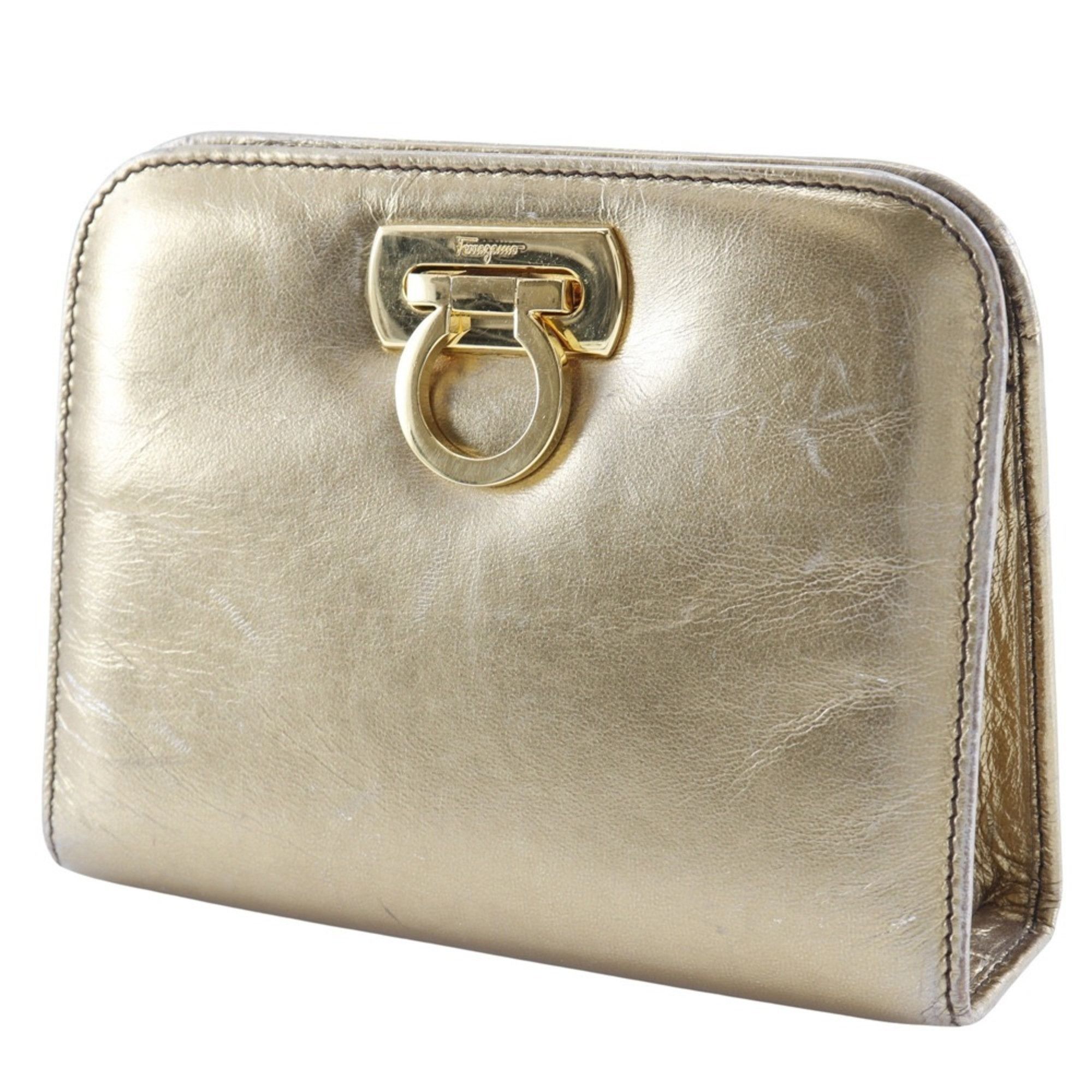 Salvatore Ferragamo Salvatore Ferragamo Chain Shoulder Bag Gancini Clutch AQ214734 Calf Gold 2way ChainShoulder Women's Size ONE SIZE - 2 Thumbnail