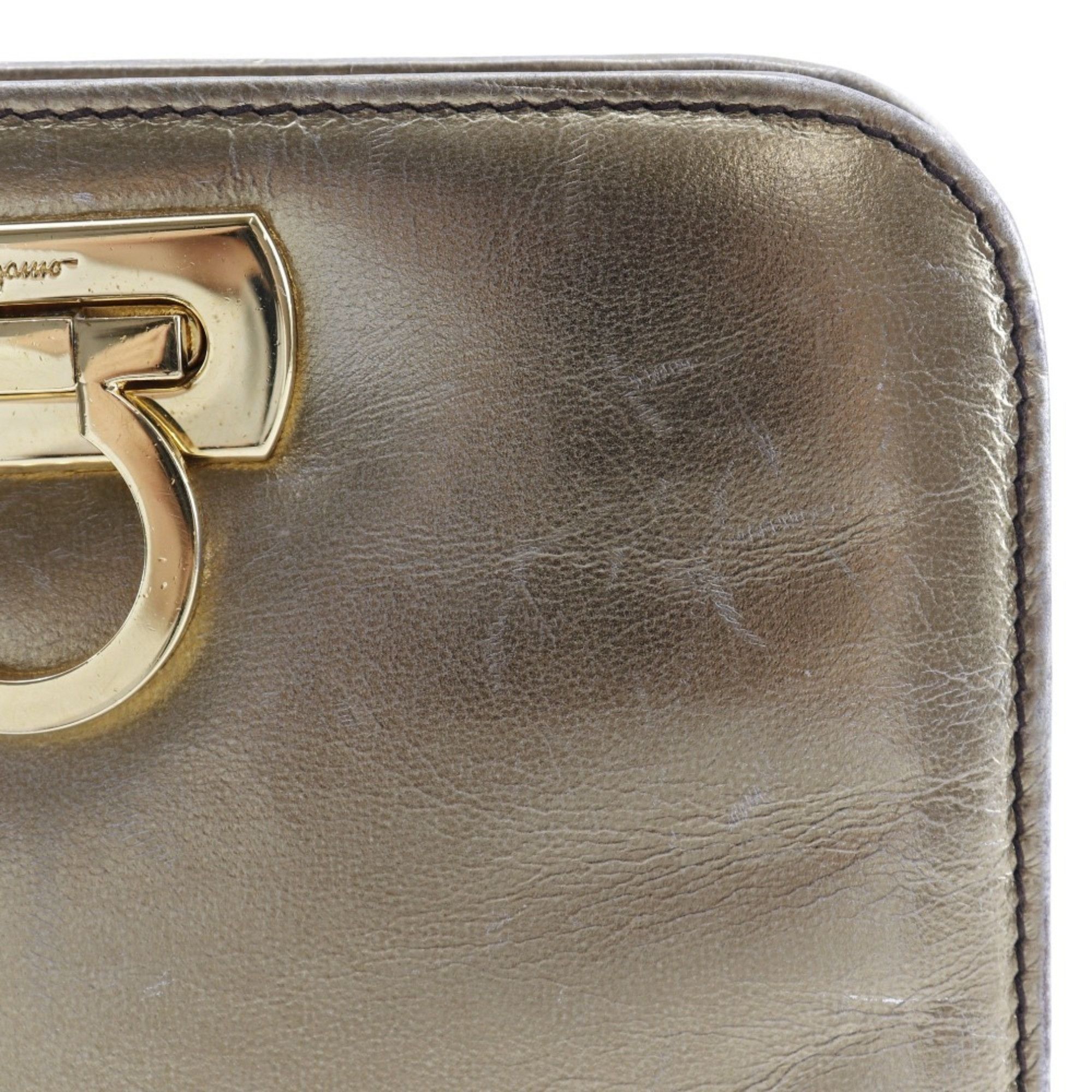Salvatore Ferragamo Salvatore Ferragamo Chain Shoulder Bag Gancini Clutch AQ214734 Calf Gold 2way ChainShoulder Women's Size ONE SIZE - 8 Thumbnail