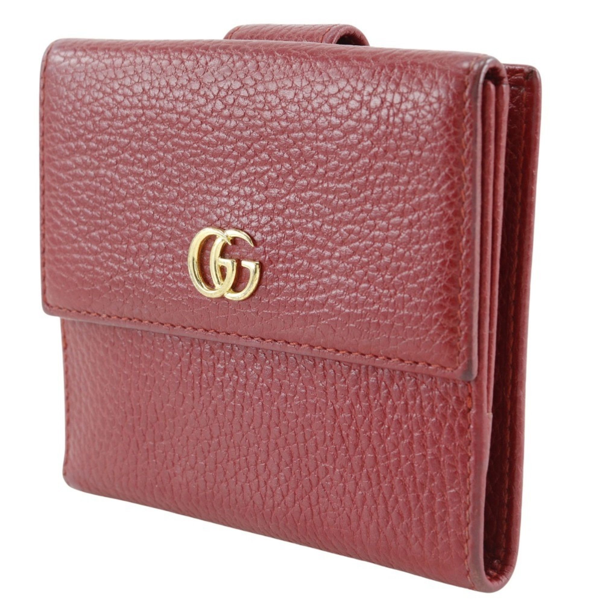 Gucci GUCCI GG Marmont Bi-fold Wallet 456122 Leather Red Snap Button Women's Size ONE SIZE - 2 Thumbnail