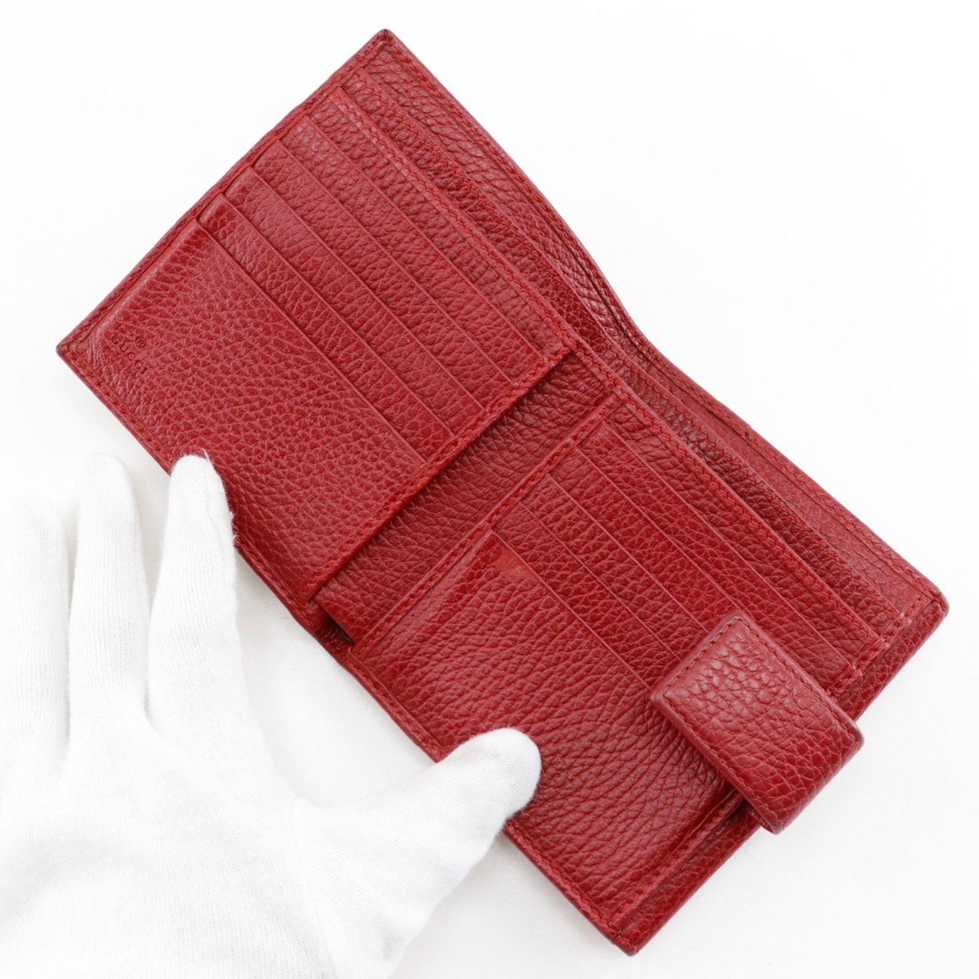 Gucci GUCCI GG Marmont Bi-fold Wallet 456122 Leather Red Snap Button Women's Size ONE SIZE - 6 Thumbnail