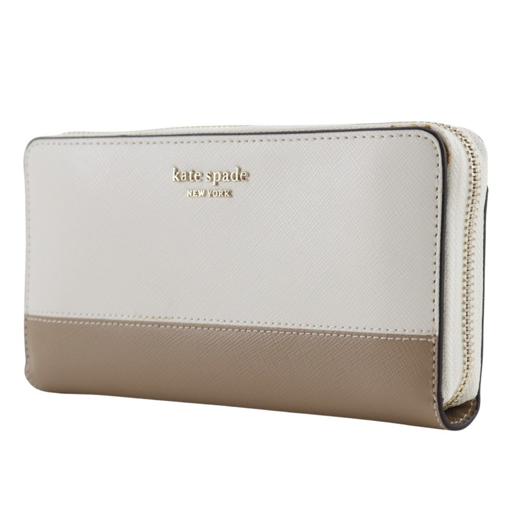 Kate Spade Kate Spade Round Long Wallet Spencer Bicolor PWR00281 Leather White/Beige Zip Around Women's I111624206 Size ONE SIZE - 2 Thumbnail