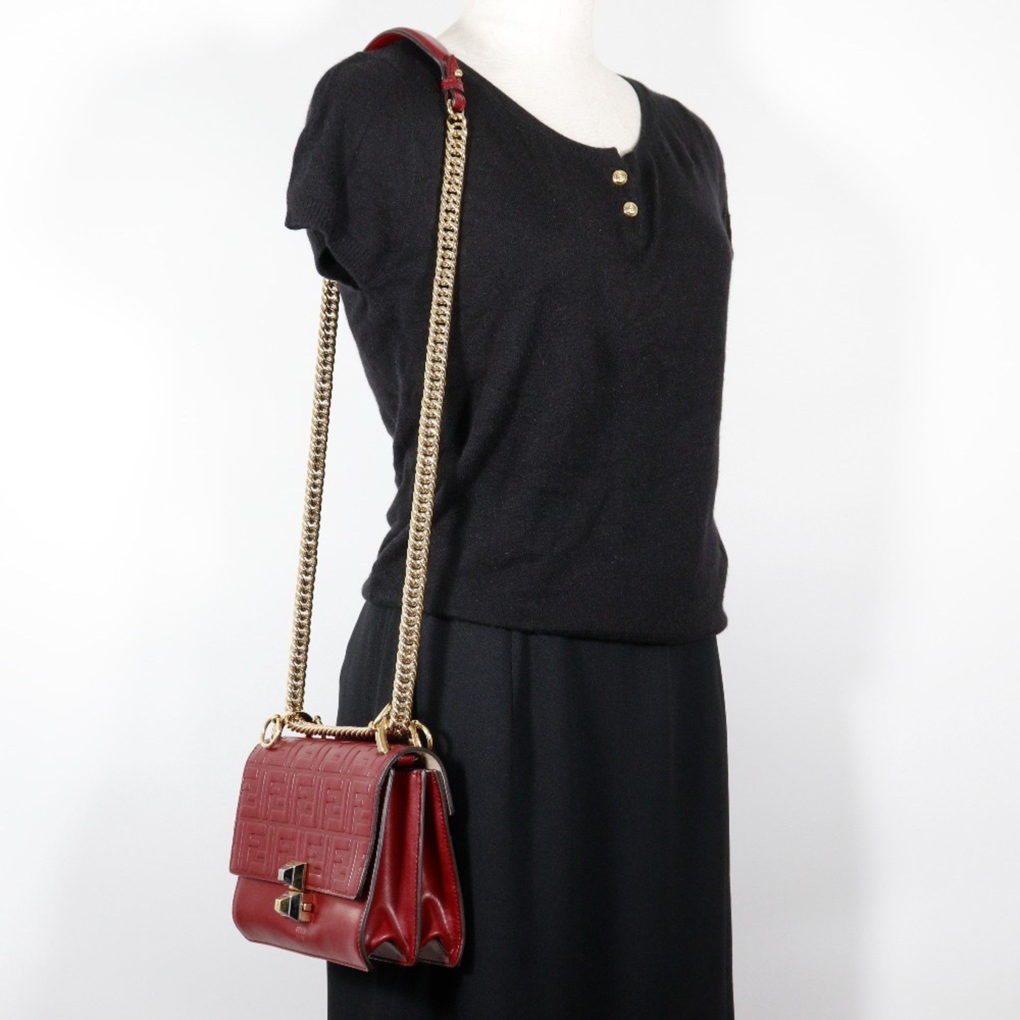 Fendi FENDI Canai Shoulder Bag 8M0381 17 Calf Red Flap Mini Women's Size ONE SIZE - 10 Thumbnail
