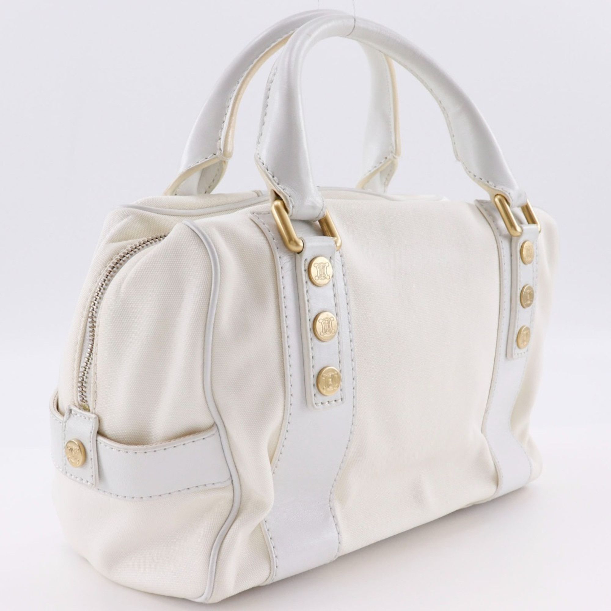 Celine CELINE Boston Handbag, 2004 Athens Olympics Limited Edition, Nylon Canvas x Leather, White, A5 Mini Boston, Women's Size ONE SIZE - 3 Thumbnail