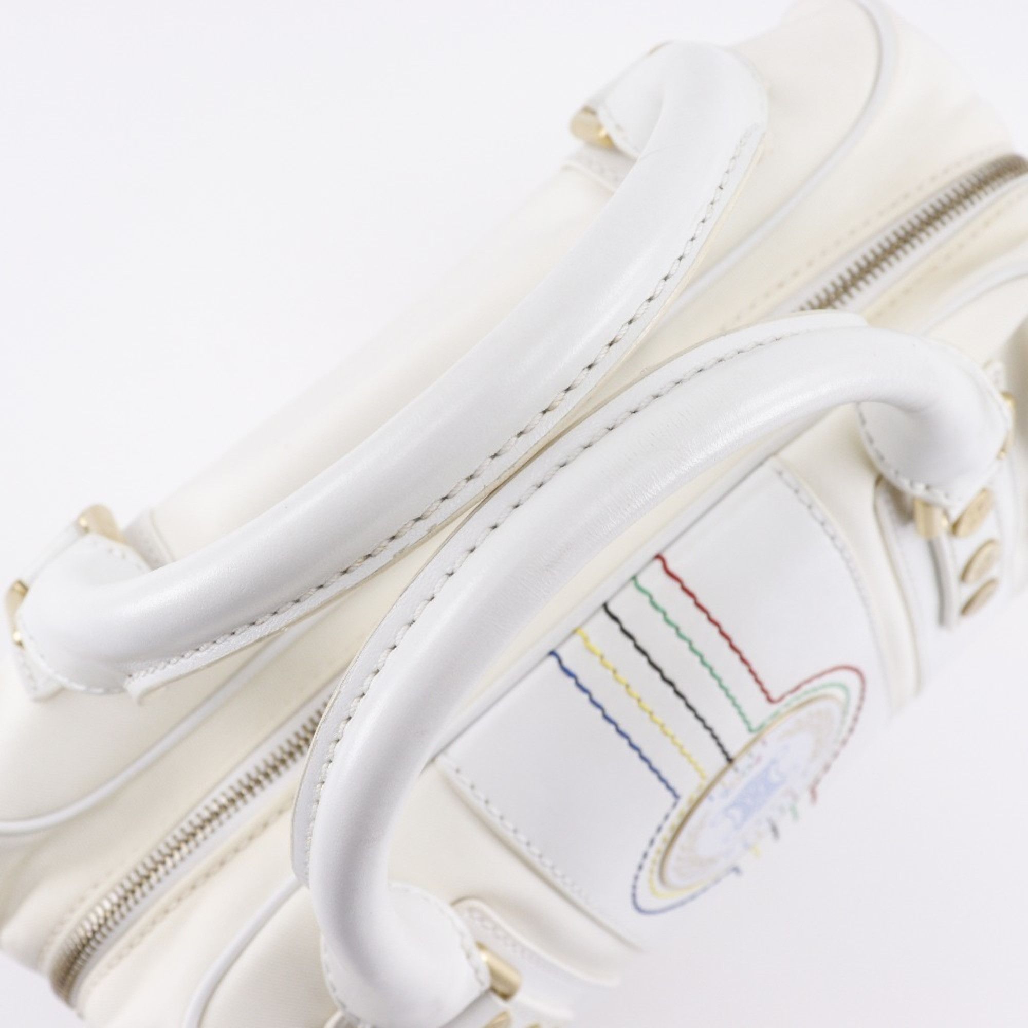 Celine CELINE Boston Handbag, 2004 Athens Olympics Limited Edition, Nylon Canvas x Leather, White, A5 Mini Boston, Women's Size ONE SIZE - 8 Thumbnail