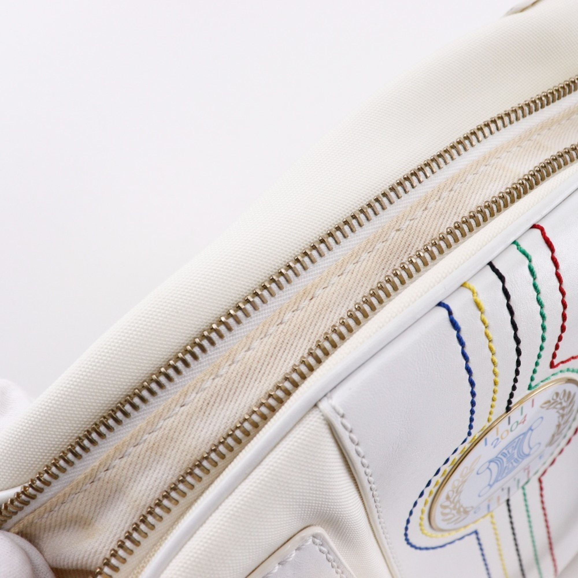 Celine CELINE Boston Handbag, 2004 Athens Olympics Limited Edition, Nylon Canvas x Leather, White, A5 Mini Boston, Women's Size ONE SIZE - 14 Thumbnail