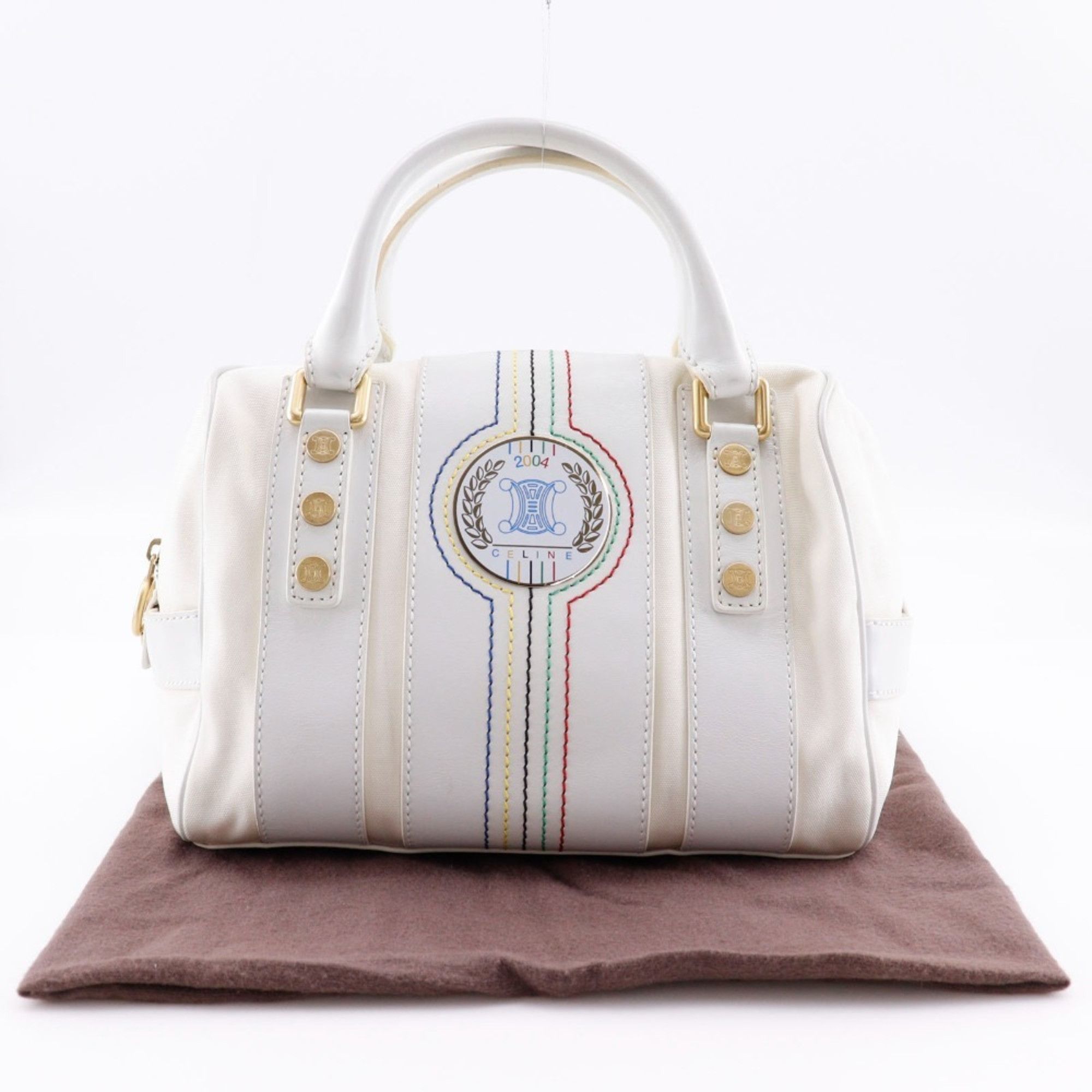 Celine CELINE Boston Handbag, 2004 Athens Olympics Limited Edition, Nylon Canvas x Leather, White, A5 Mini Boston, Women's Size ONE SIZE - 18 Thumbnail