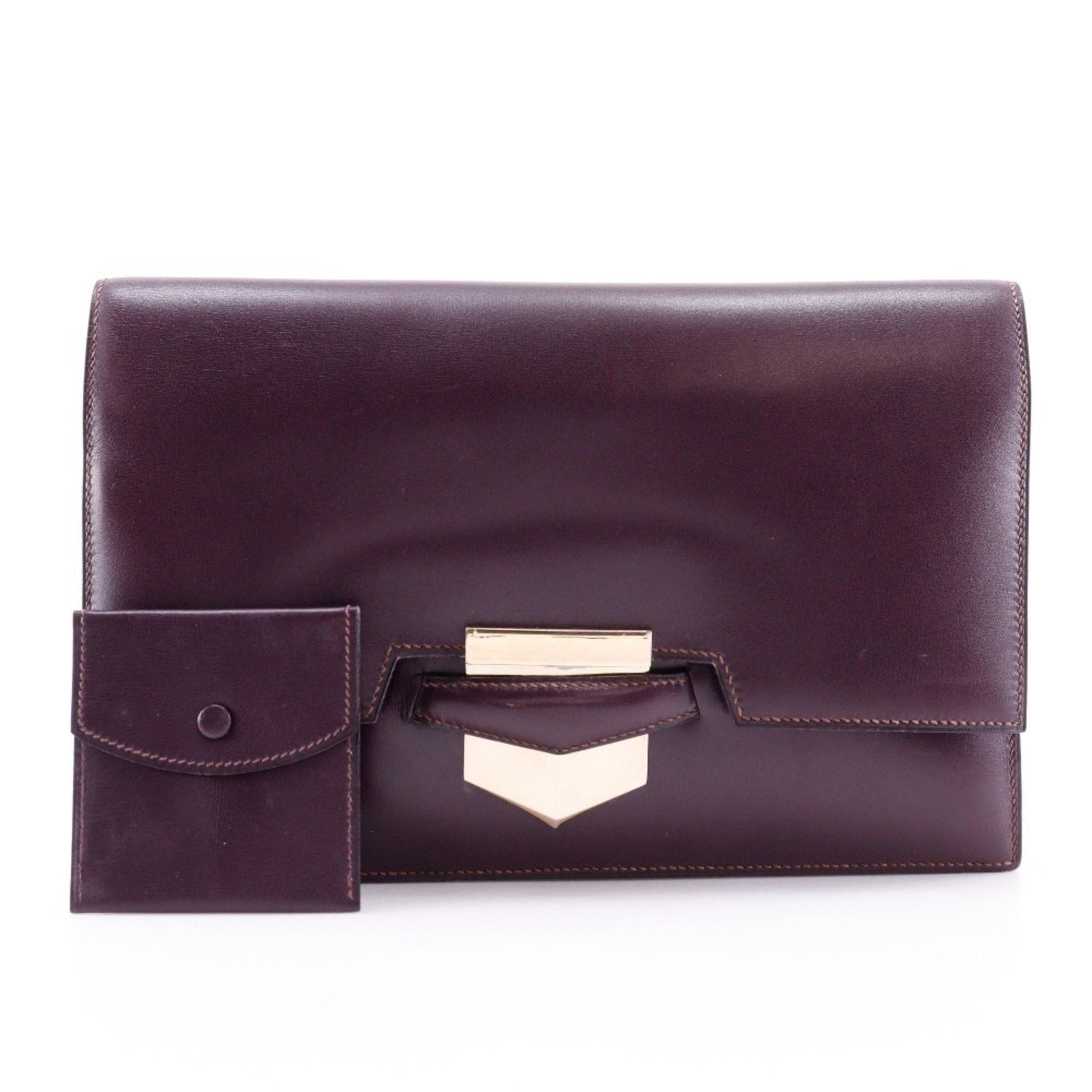 Hermes Hermes Fako Clutch Bag Box Calf Bordeaux I Flap Women's Size ONE SIZE - 18 Thumbnail