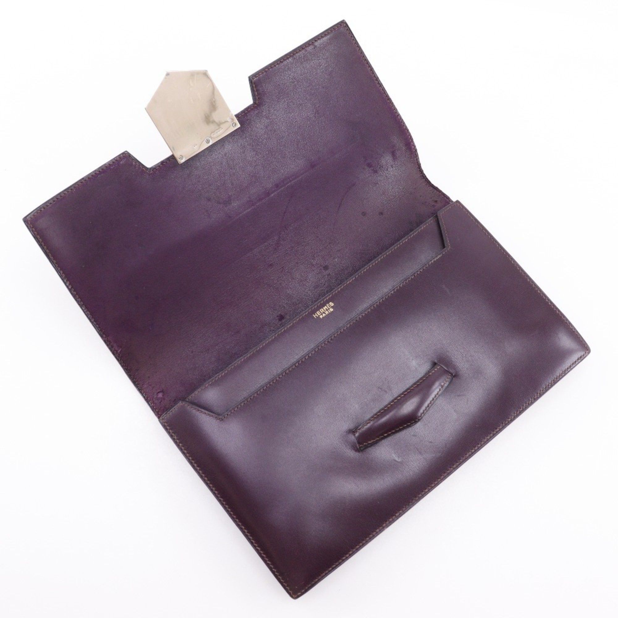 Hermes Hermes Fako Clutch Bag Box Calf Bordeaux I Flap Women's Size ONE SIZE - 8 Thumbnail