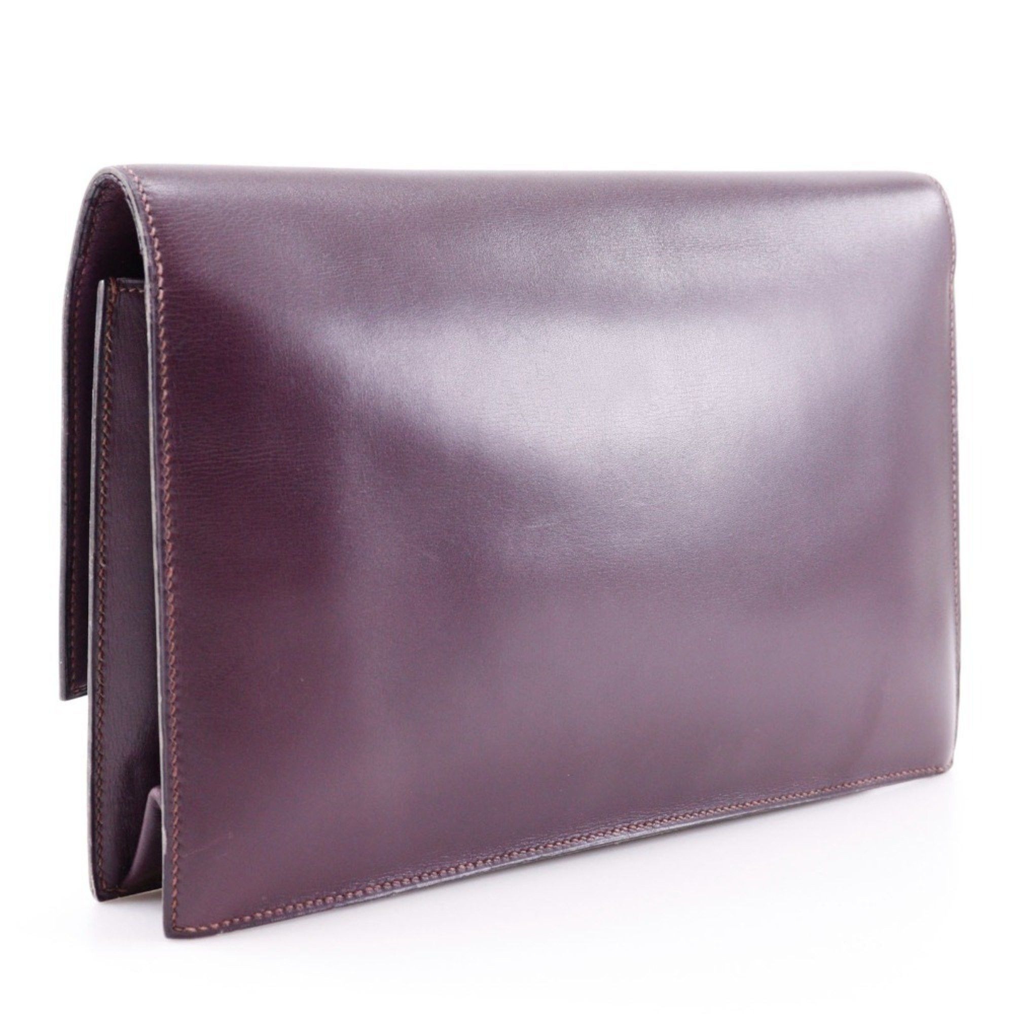 Hermes Hermes Fako Clutch Bag Box Calf Bordeaux I Flap Women's Size ONE SIZE - 3 Thumbnail