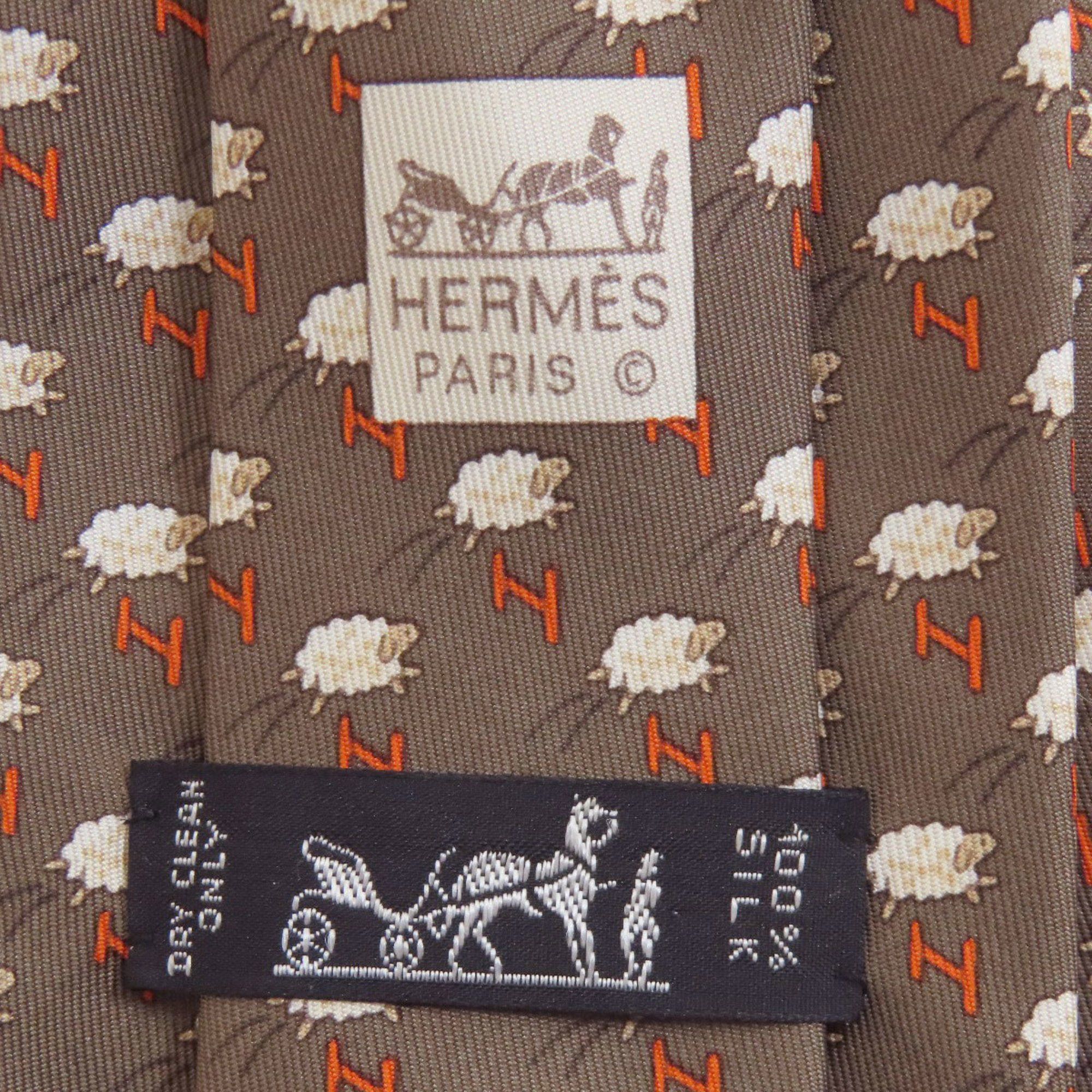 Hermes Hermes sheep print tie silk men's HERMES Size ONE SIZE - 4 Thumbnail