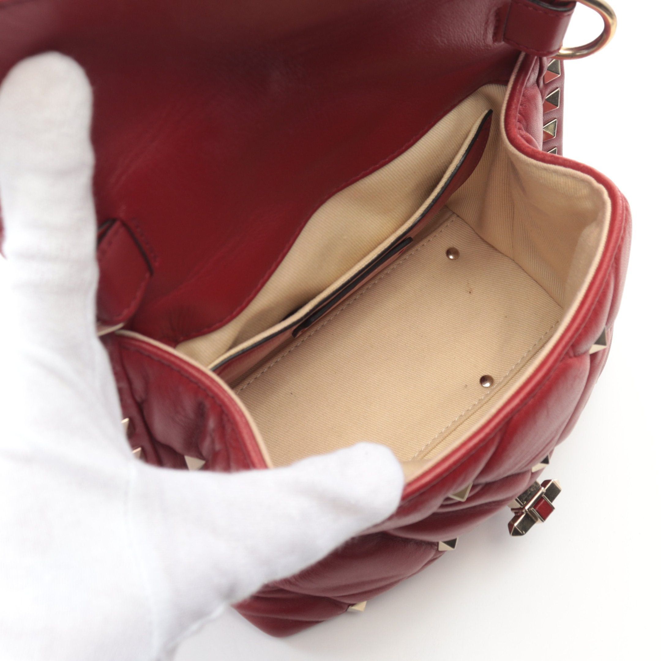 Valentino Valentino Rockstud Handbag Leather Burgundy Size ONE SIZE - 3 Thumbnail