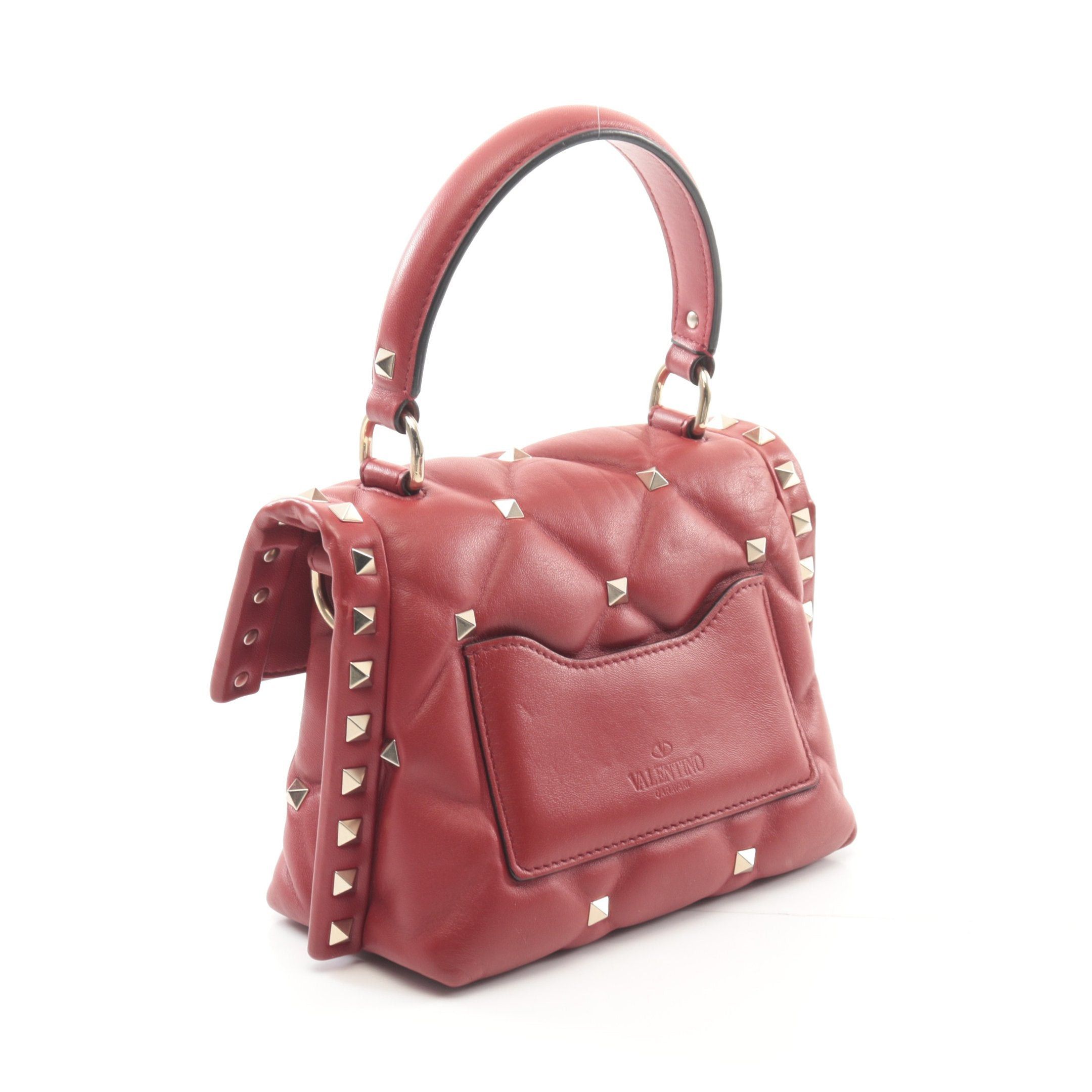 Valentino Valentino Rockstud Handbag Leather Burgundy Size ONE SIZE - 2 Thumbnail