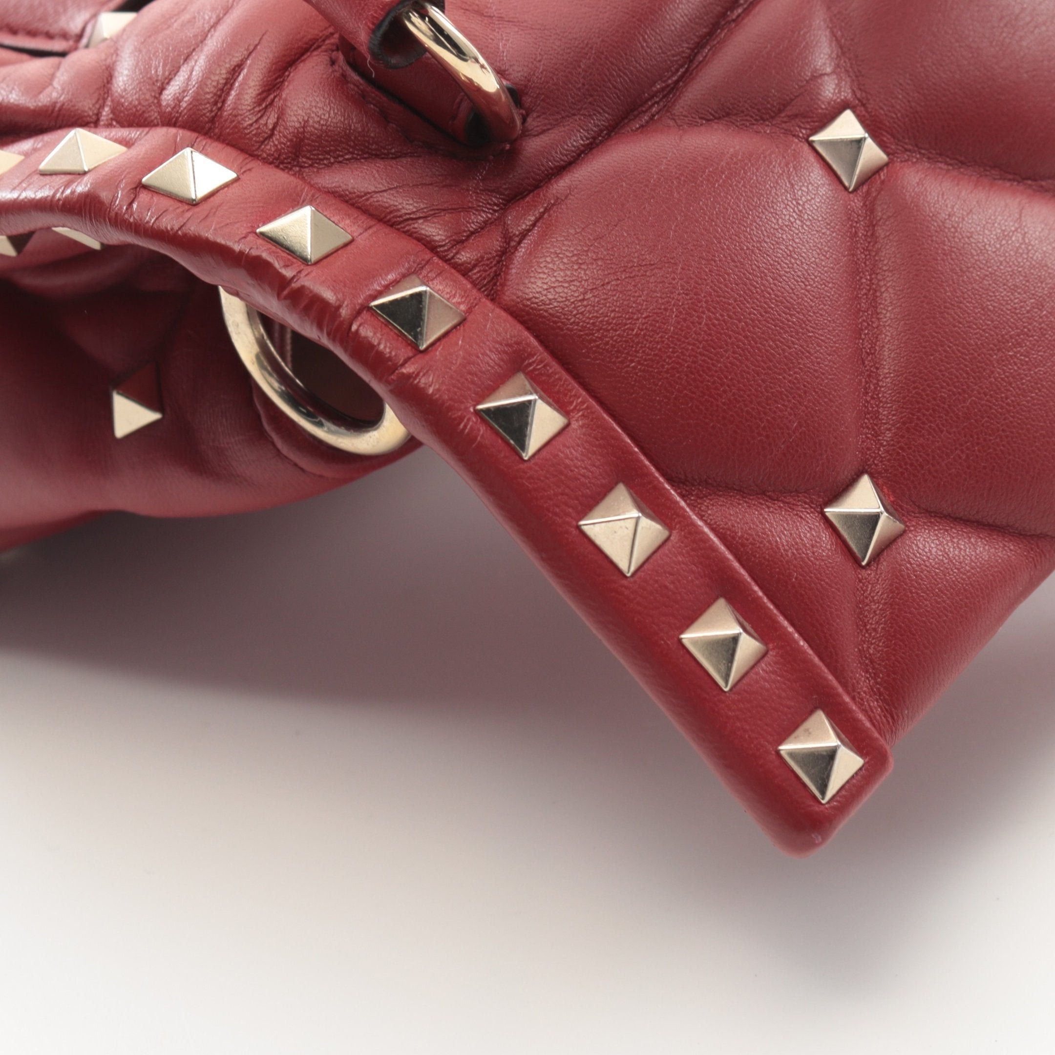 Valentino Valentino Rockstud Handbag Leather Burgundy Size ONE SIZE - 9 Thumbnail