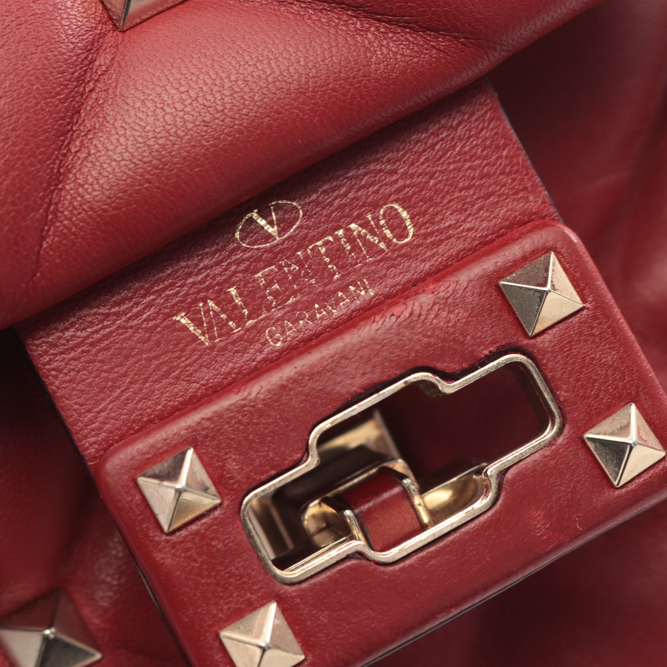Valentino Valentino Rockstud Handbag Leather Burgundy Size ONE SIZE - 5 Thumbnail