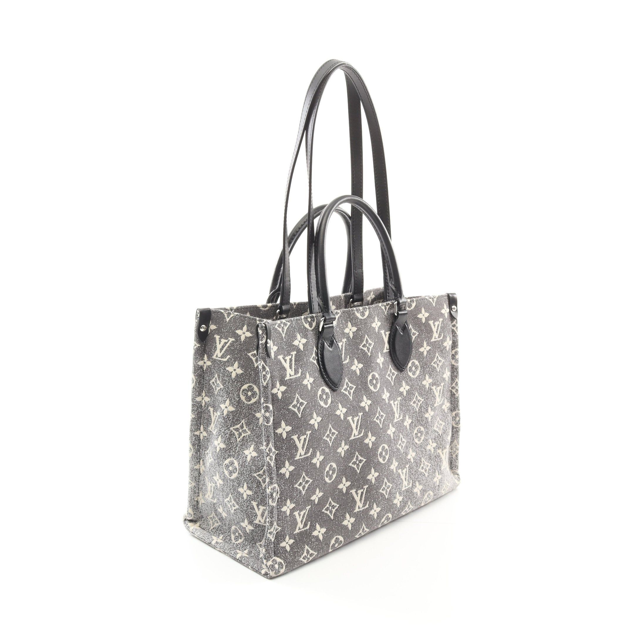 Louis Vuitton Louis Vuitton On-The-Go Mm Monogram Jacquard Denim Shoulder Bag Tote Leather Black Off White Size ONE SIZE - 2 Thumbnail