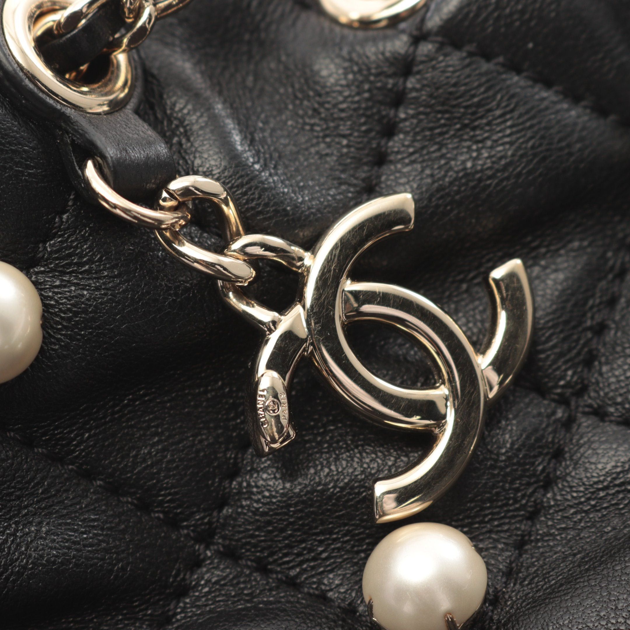 Chanel Chanel Coco Mark Chain Shoulder Bag Lambskin Fake Pearl Black Gold Hardware Purse Size ONE SIZE - 6 Thumbnail