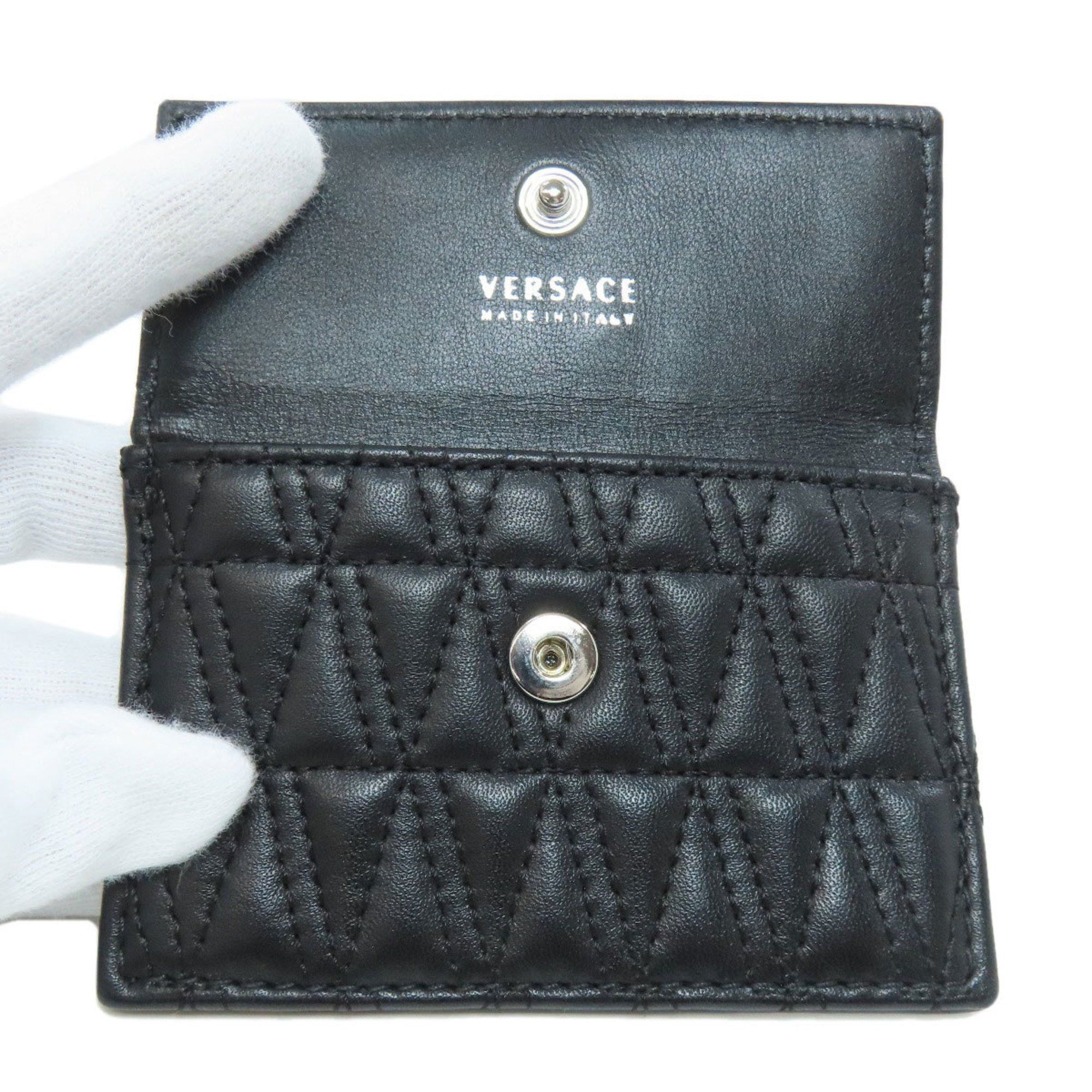 Versace Business Card Holder/Card Case Leather Women's VERSACE