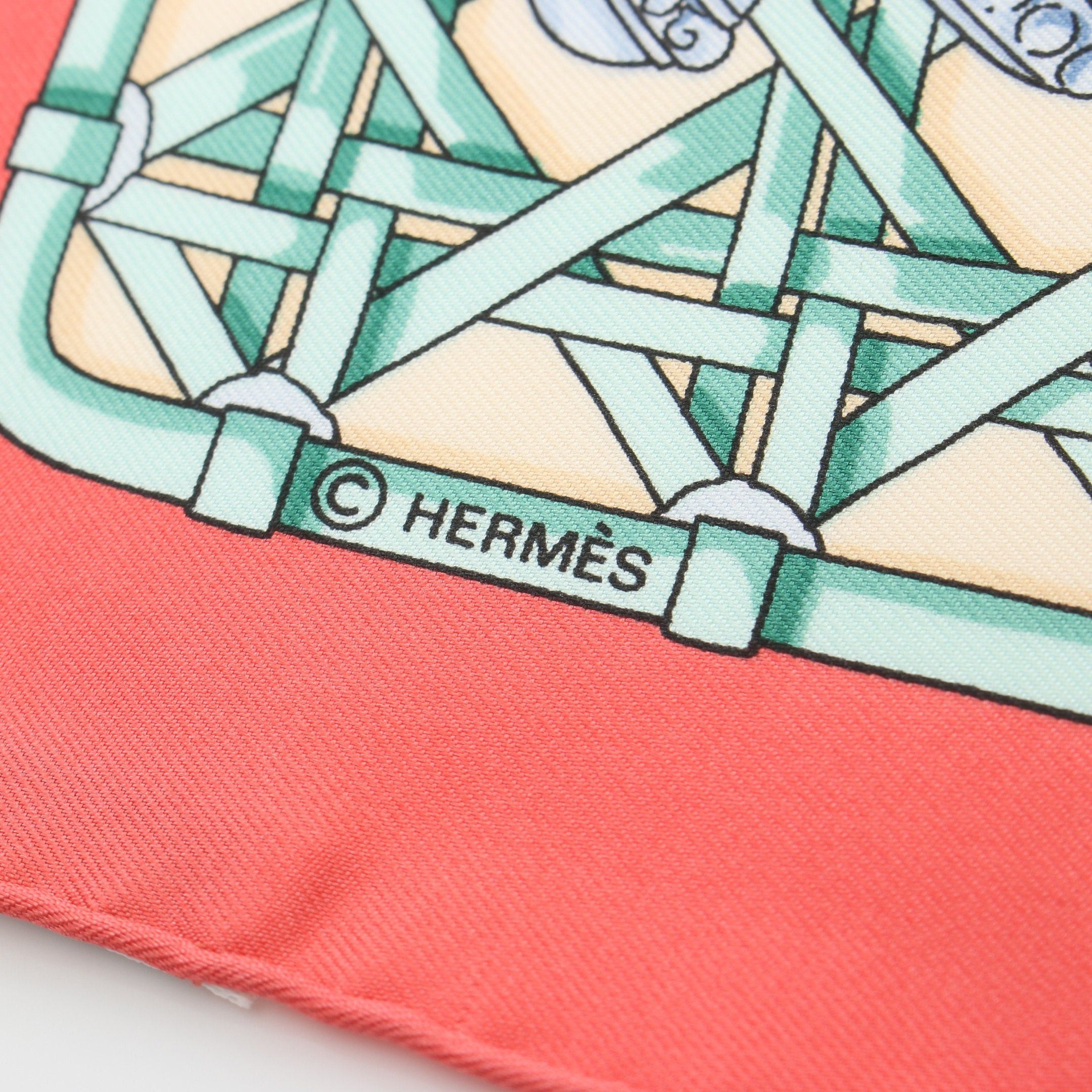 Hermes Hermes Carres 90 Feux De Route Scarf Silk Coral Pink Multicolor Size ONE SIZE - 2 Thumbnail